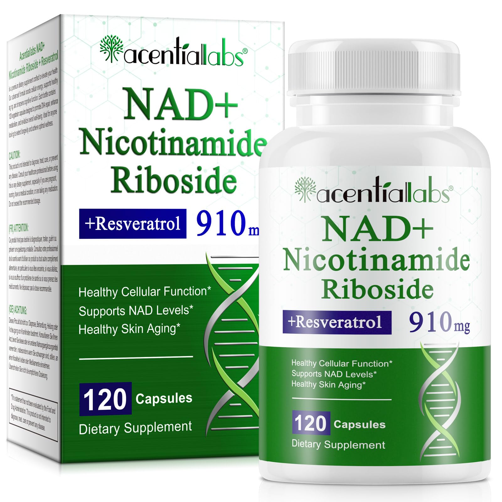 XINSZLIN NAD Supplement, NAD Nicotinamide Riboside Resveratrol 910mg, High Purity NAD Supplement for Healthy Cellular Function, Supports NAD Levels Healthy Skin Aging Dietary Supplement 120 Capsules XINSZLINAu supplements