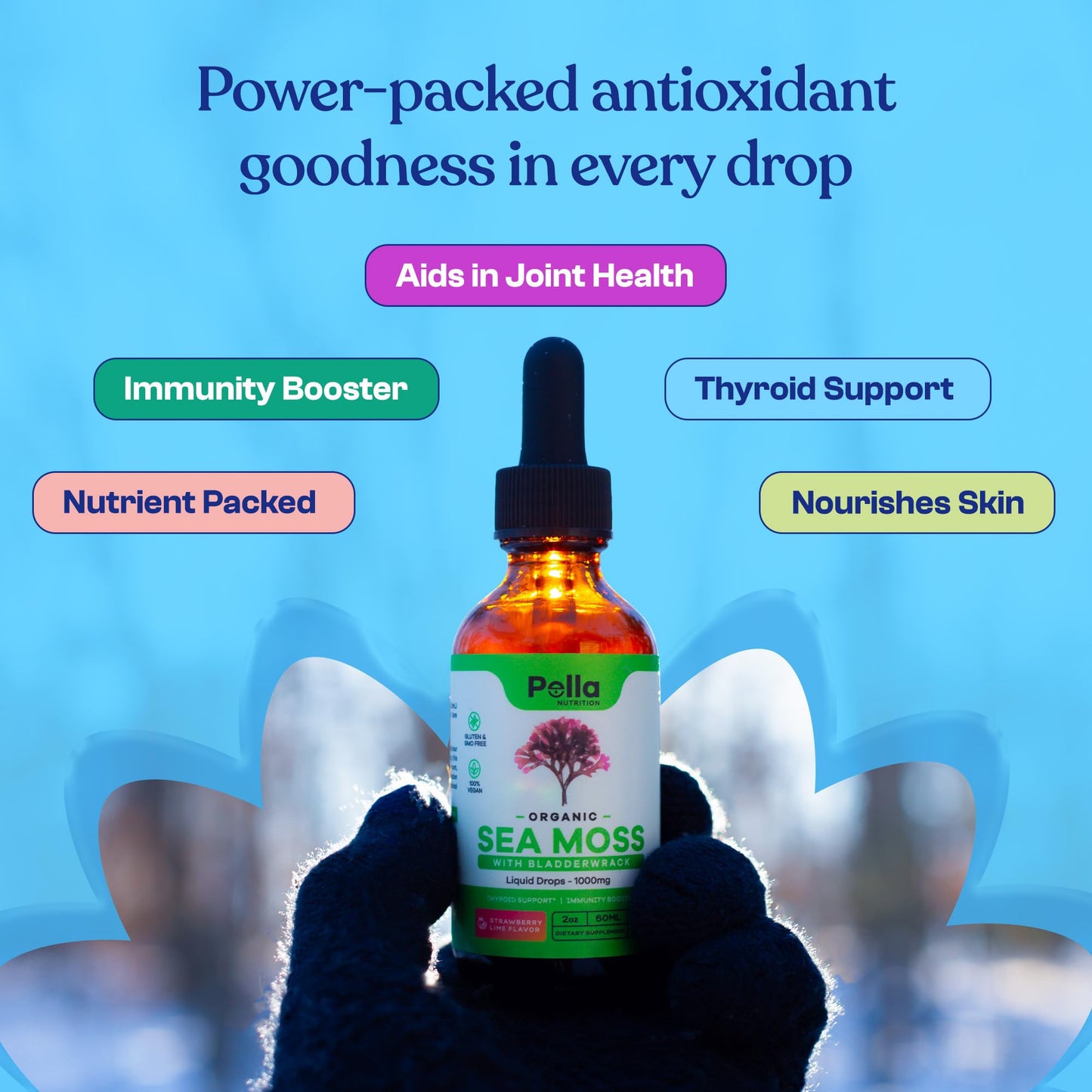 Organic Sea Moss Drops - 1000mg Irish Sea Moss - 4X Stronger than Sea Moss Gel Pella NutritionUS supplements