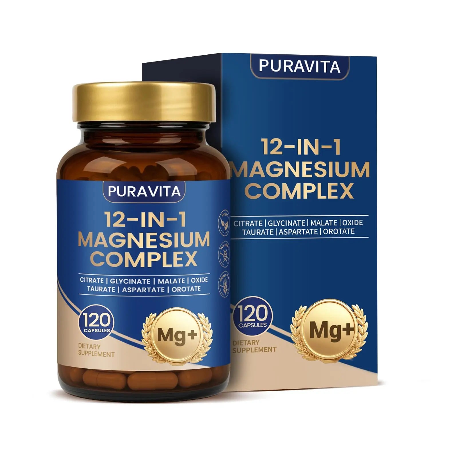 Puravita Magnesium Complex - Puravita 12 in 1 Magnesium Supplement with Glycinate, Citrate, Malate, Oxide, Taurat & More for Muscle, Nerve & Sleep Support, 120 Count PURAVITAAu supplements