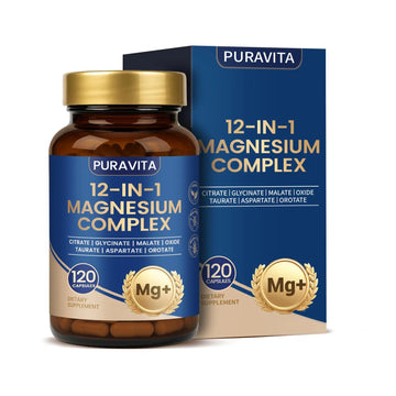 Puravita Magnesium Complex - Puravita 12 in 1 Magnesium Supplement with Glycinate, Citrate, Malate, Oxide, Taurat & More for Muscle, Nerve & Sleep Support, 120 Count PURAVITAAu supplements
