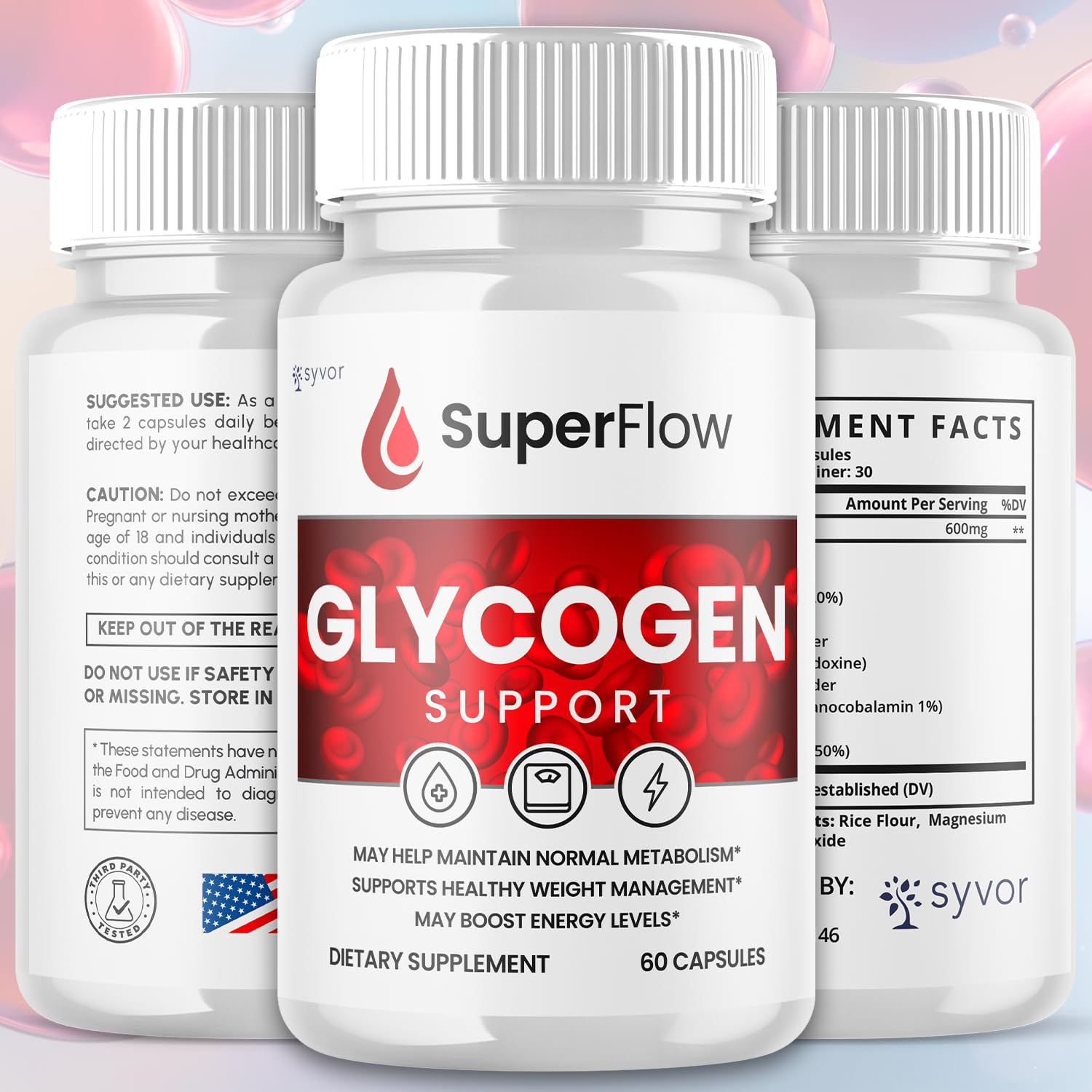 (2 Pack) Super Flow Glycogen Support, Official SuperFlow Advanced Formula Glyco Optimizer Capsules, All Natural Super Flow Pills, Daily Wellness Supplement to Support Healthy Balance (120 Capsules) SyvorAu supplements