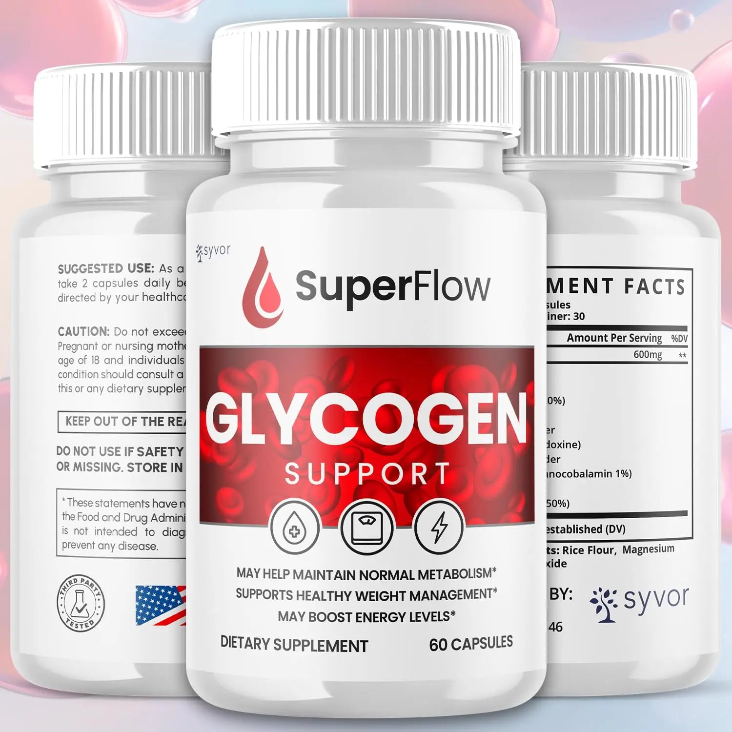 Super Flow Glycogen Support, Official SuperFlow Advanced Formula Glyco Optimizer Capsules, All Natural Super Flow Glycogen Pills, Daily Wellness Supplement to Support Healthy Balance (60 Capsules) Syvornz supplements
