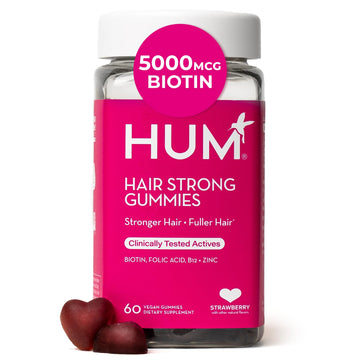HUM Hair Strong Daily Hair Growth Gummies with Biotin, Zinc, Vitamin B12 to Support Growth, Folic Acid & Vitamin B12 Gummy Vitamins for Healthy Hair Support for Women and Men, 60 Gummies HUMAu supplements