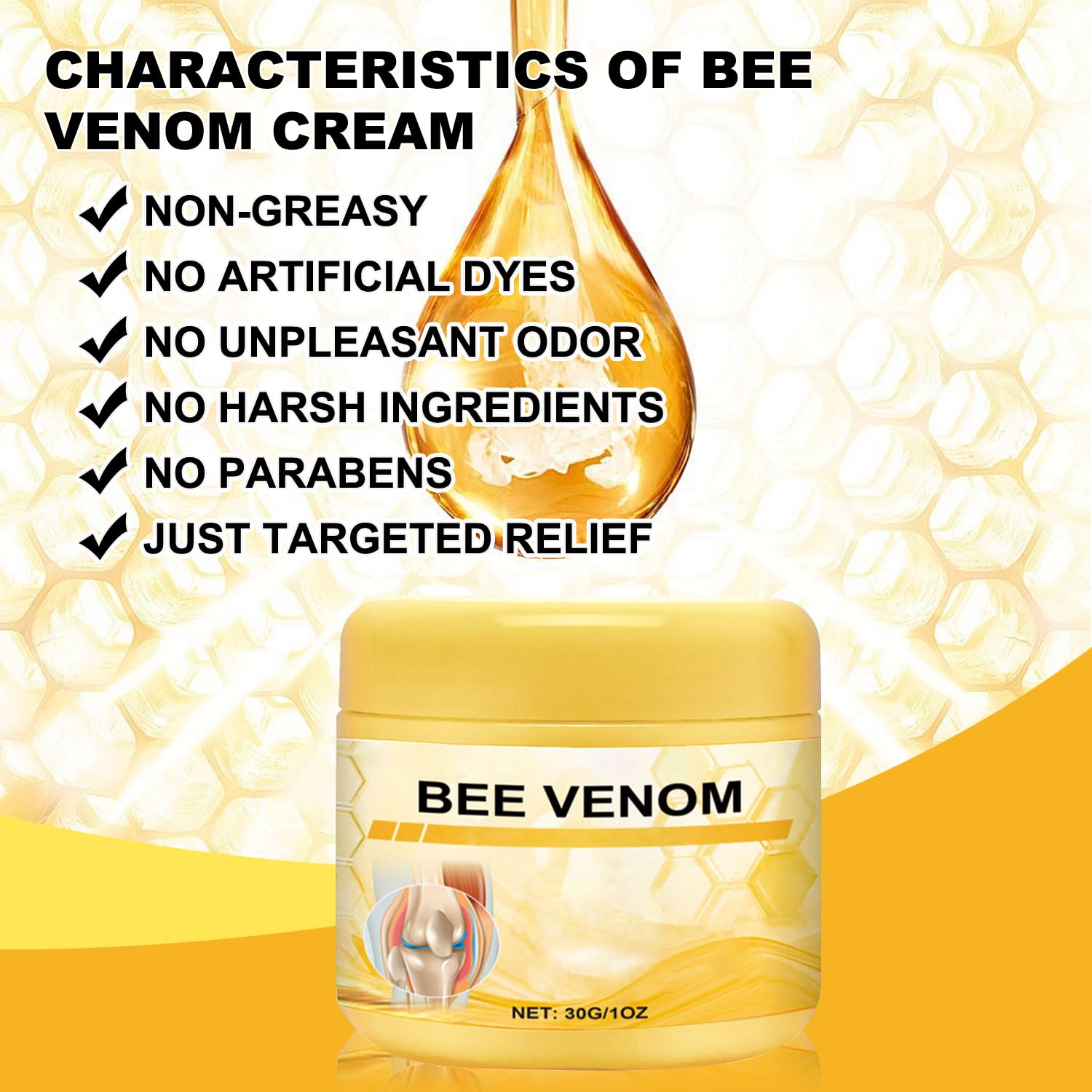 Botou 2PCS New Bee Venom Professional Joint Cream, for Neck, Waist, Back, Hands, Feet and Legs Advanced Bee Propolis Joint Cream, yellow BotouAu supplements