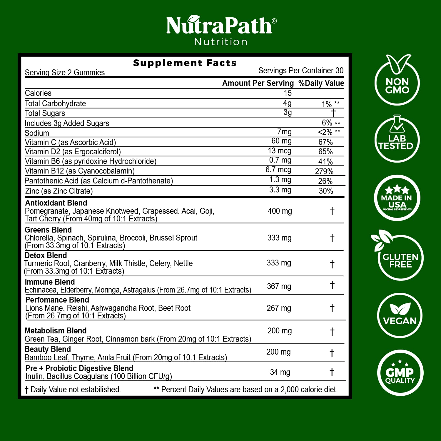 Superfood Daily Greens Gummies - Fruits, Veggies, and Super Foods for Immunity, Energy - 60 Gummies NutraPathAu supplements