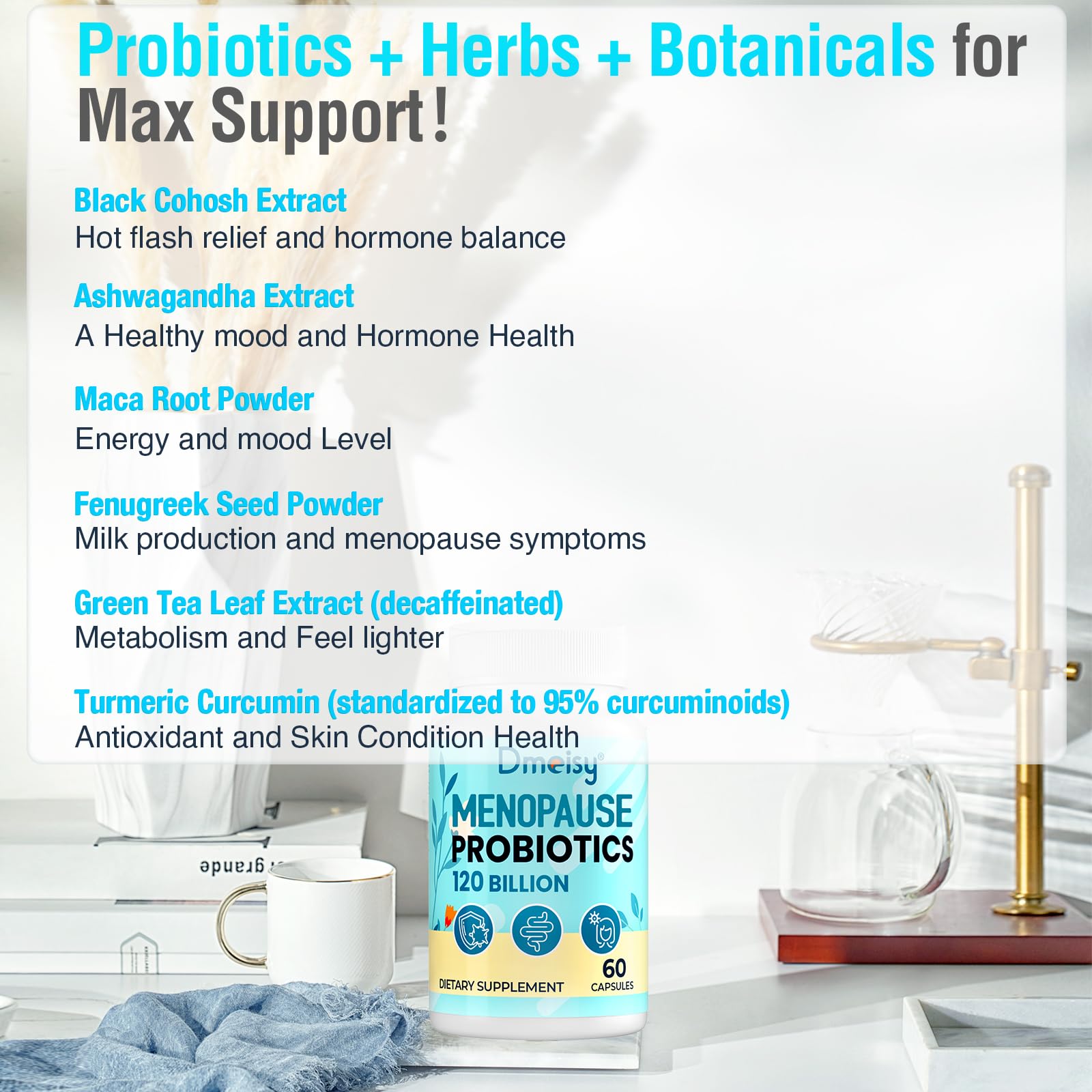 Menopause Supplements for Women, 120 Billion CFU Probiotic, 13-in-1 Herbs Probiotics Complex, for Menopause Relief, Hormone Balance, Hot Flashes, Night Sweats, Mood Swings, Gut & Immunity - 60 Capsule DmeisyAu supplements