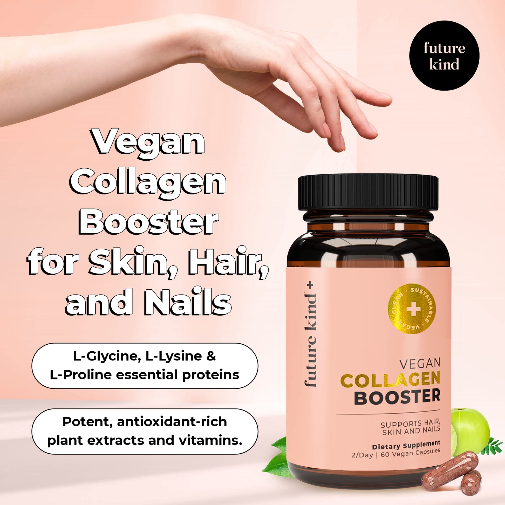 Future Kind Vegan Collagen - Supports Collagen Production with Biotin and Vitamin C (60 Capsules in Glass Bottle) Future KindAu supplements