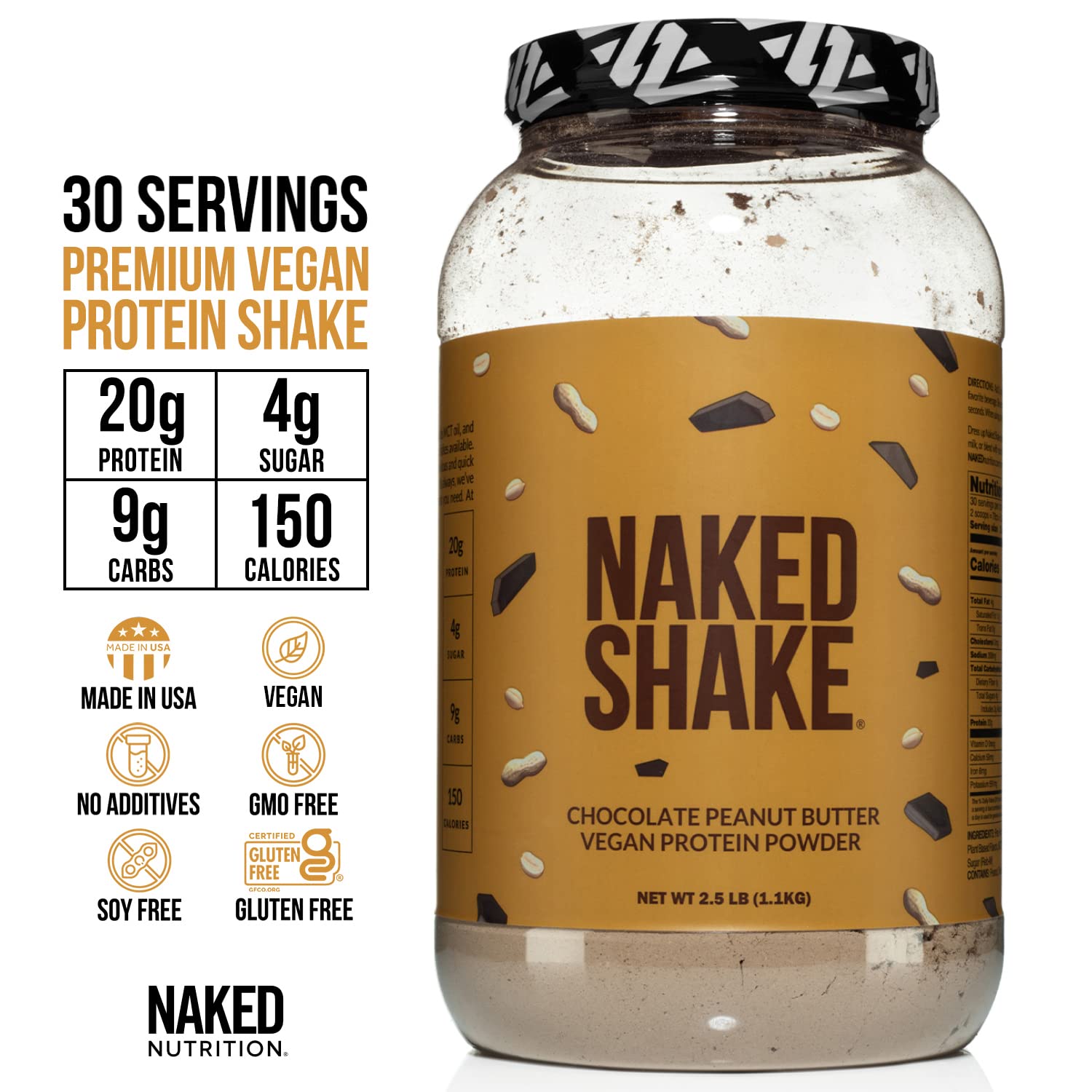 Naked Shake - Chocolate Peanut Butter Protein Powder - Vegan Protein Powder from US NAKEDUS supplements
