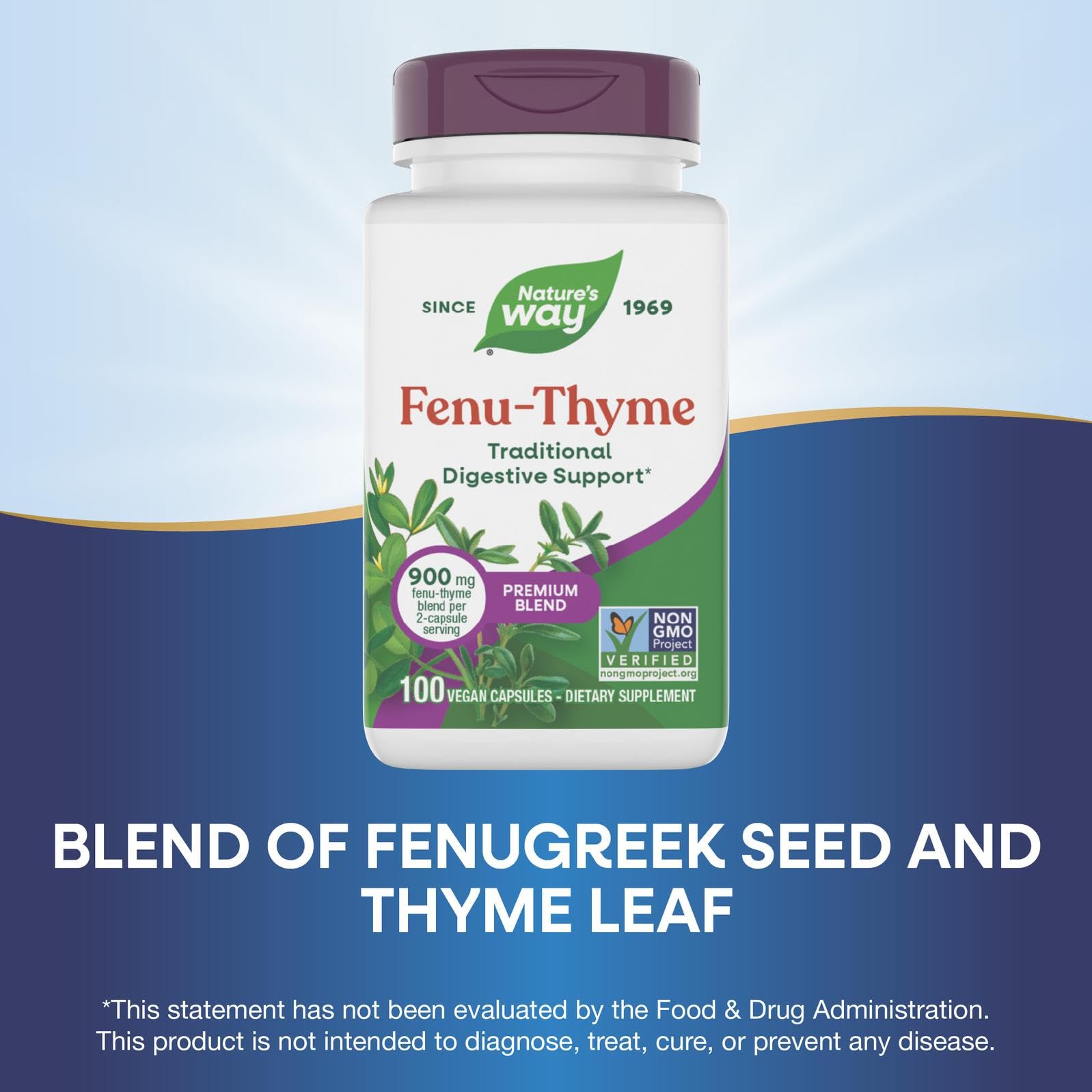 Nature's Way Fenu-Thyme - Traditional Digestive Support Blend* - 900 mg of Thyme & Fenugreek per 2-Capsule Serving - Non-GMO Project Verified & Dairy Free - 100 Vegan Capsules Nature's WayAu supplements
