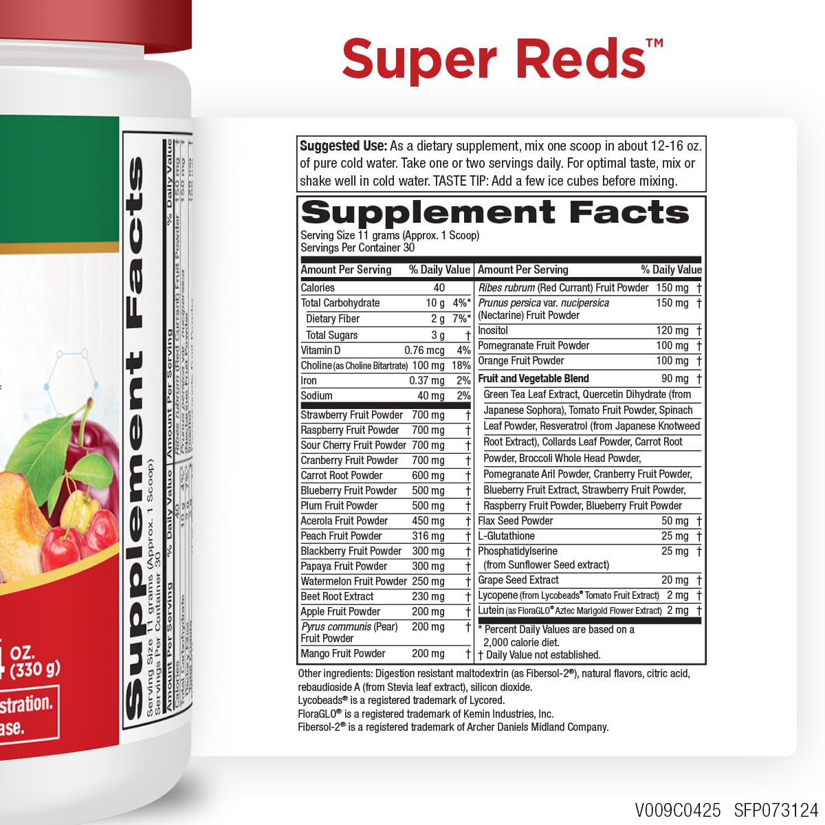Purity Products Super Reds Powder Phytonutrient Superfood Drink Mix w/FloraGLO Lutein - Phytonutrient Blend containing Polyphenols, Antioxidants & More - 330 Grams - 30 Day Supply Purity ProductsAu supplements