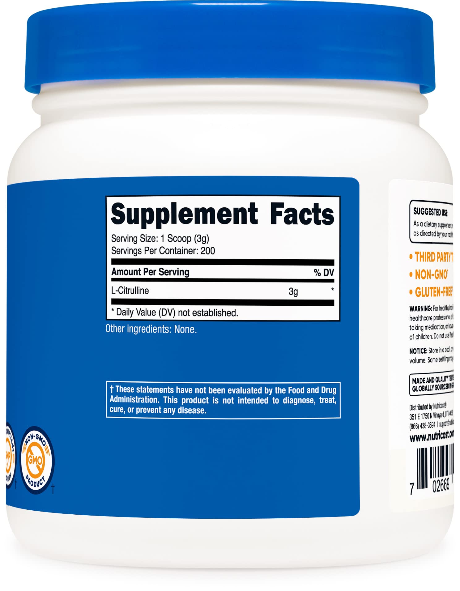 Nutricost Pure L-Citrulline (Base) Powder (600 Grams) NutricostAu supplements