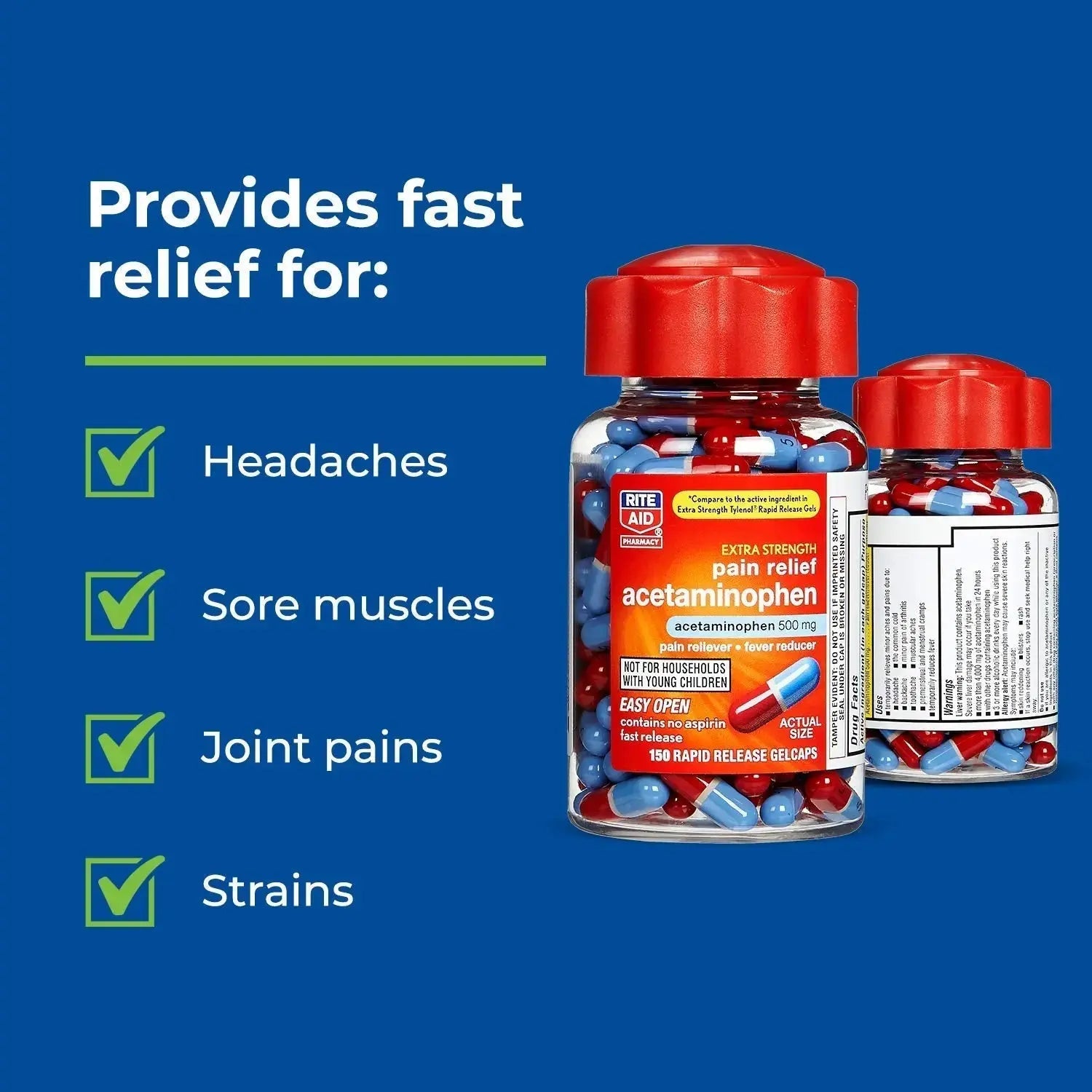 Rite Aid Extra Strength 500mg Acetaminophen Rapid Release Gelcaps - 150 Count | Joint, Muscle, Arthritis, Back Pain Relief Rite AidAu supplements