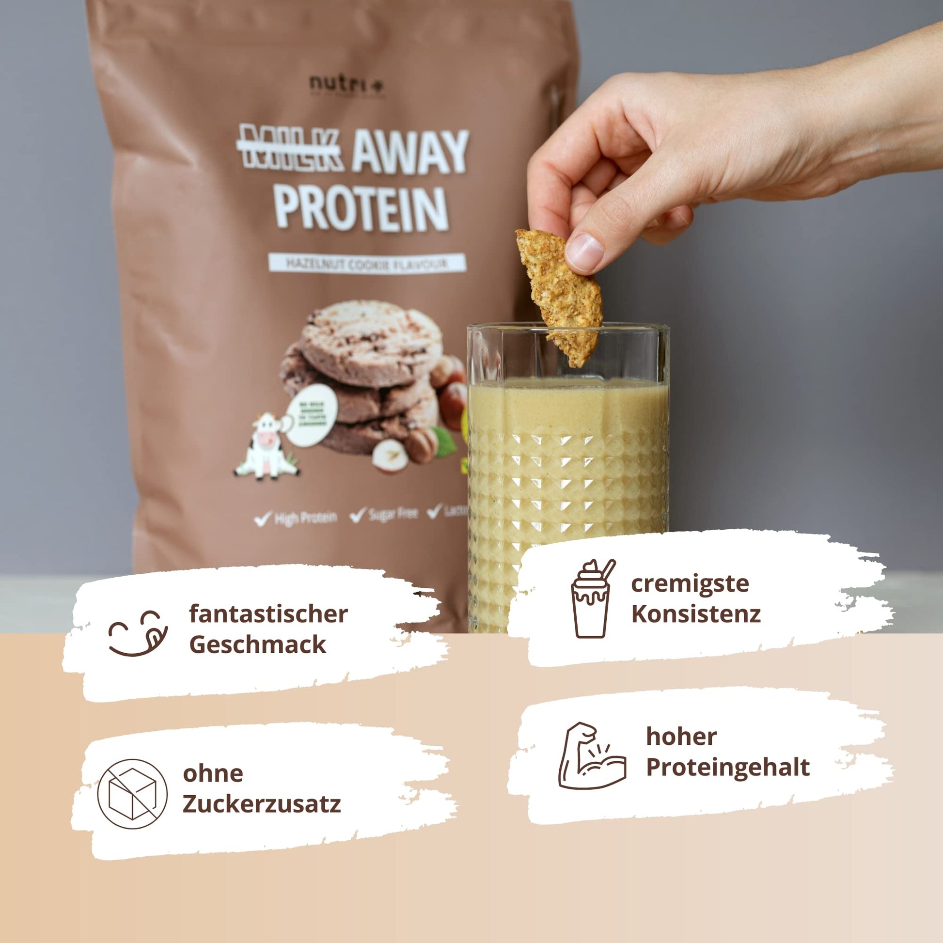 Vegan Protein Powder Hazelnut Cookie - Milk Away Vegan Protein Without Soy 1kg Nutri +Au supplements
