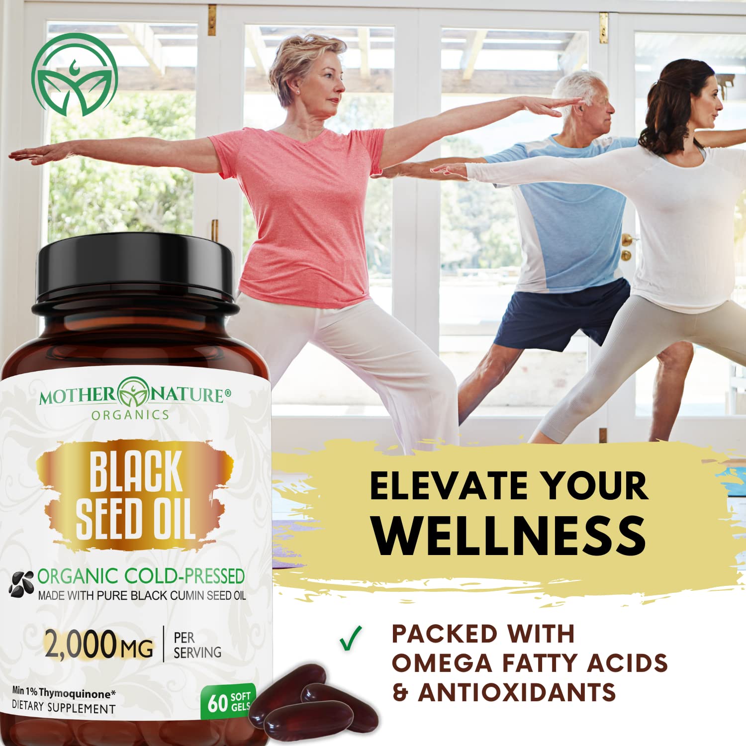 Organic Black Seed Oil 2000mg - 60 Softgel Capsules (Non-GMO) Premium Cold-Pressed Mother Nature Organics Superfoods for Organic LivingAu supplements