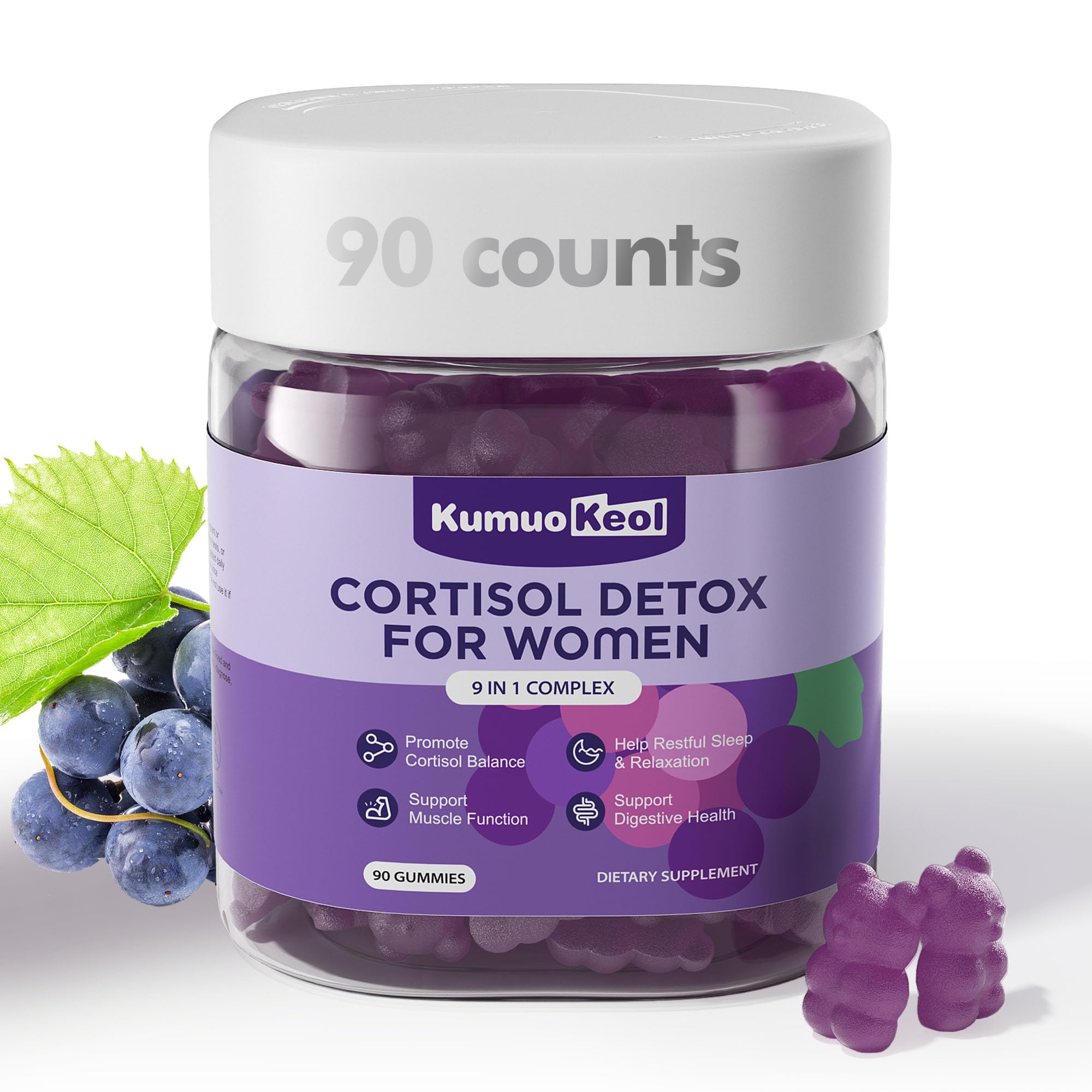 Cortisol Supplements for Women, Lower Cortisol for Women, Cortisol Gummies with Ashwagandha, Magnesium, L-Theanine, Phosphatidylserine, Vitamin, Relaxation, Focus, Sugar-Free, Vegan, 90 Count KumuoKeolAu supplements