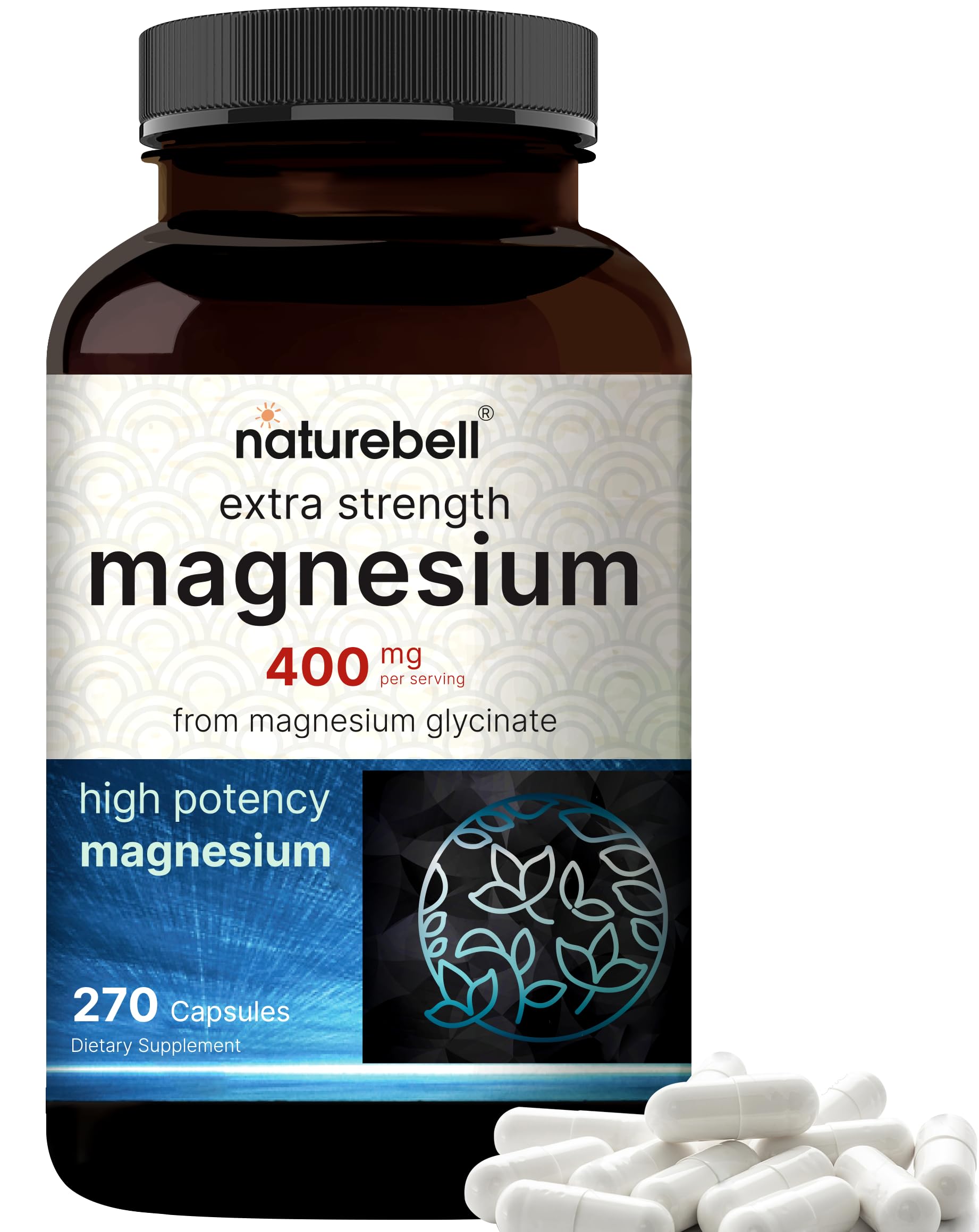 NatureBell Magnesium Glycinate 400mg Elemental, 270 Capsules | 100% Chelated for High Absorption | Supports Muscle, Bone & Heart Health | Non-GMO, Gluten-Free, Vegan NatureBellAu supplements