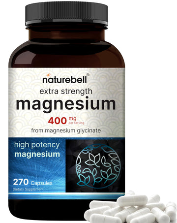 NatureBell Magnesium Glycinate 400mg Elemental, 270 Capsules | 100% Chelated for High Absorption | Supports Muscle, Bone & Heart Health | Non-GMO, Gluten-Free, Vegan NatureBellAu supplements