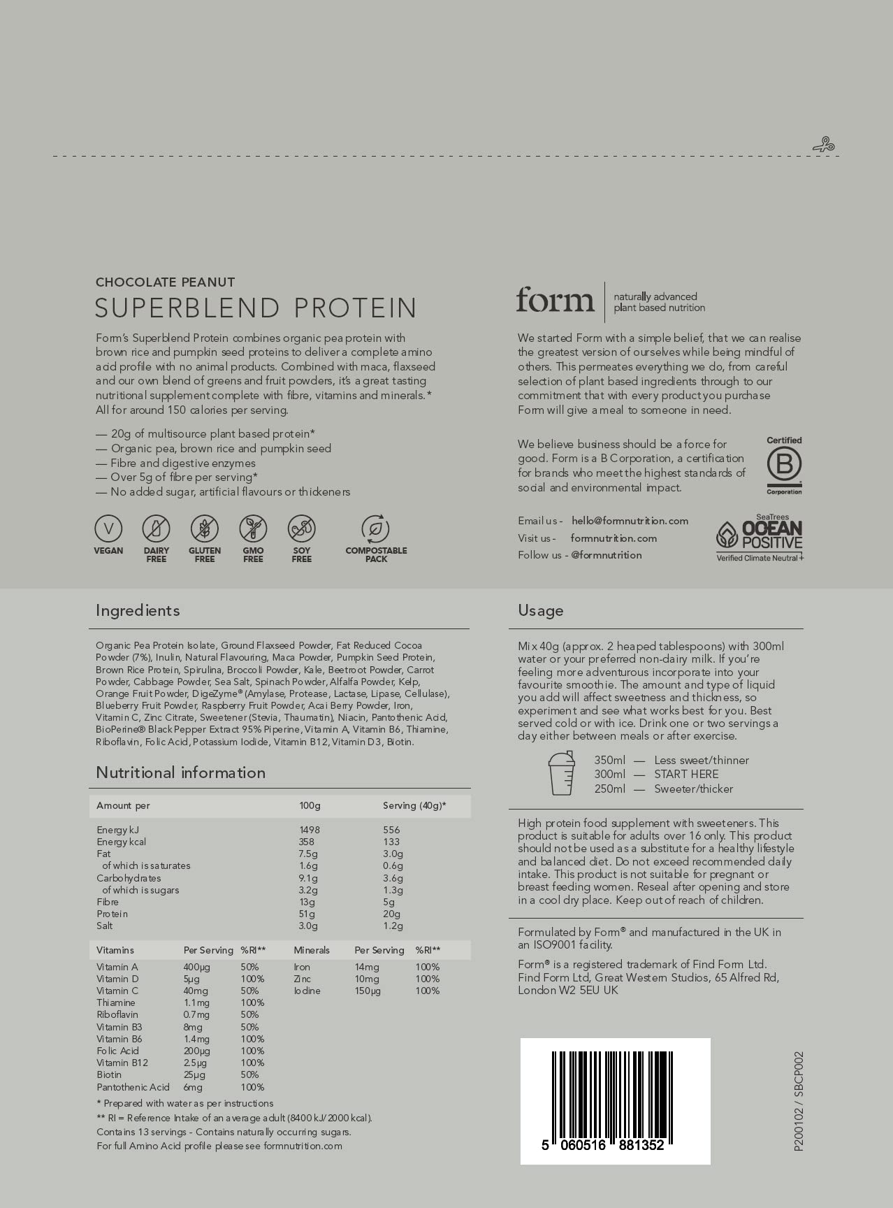 Form Superblend Protein - Vegan Protein Powder with Superfoods, Vitamins and Minerals FormAu supplements