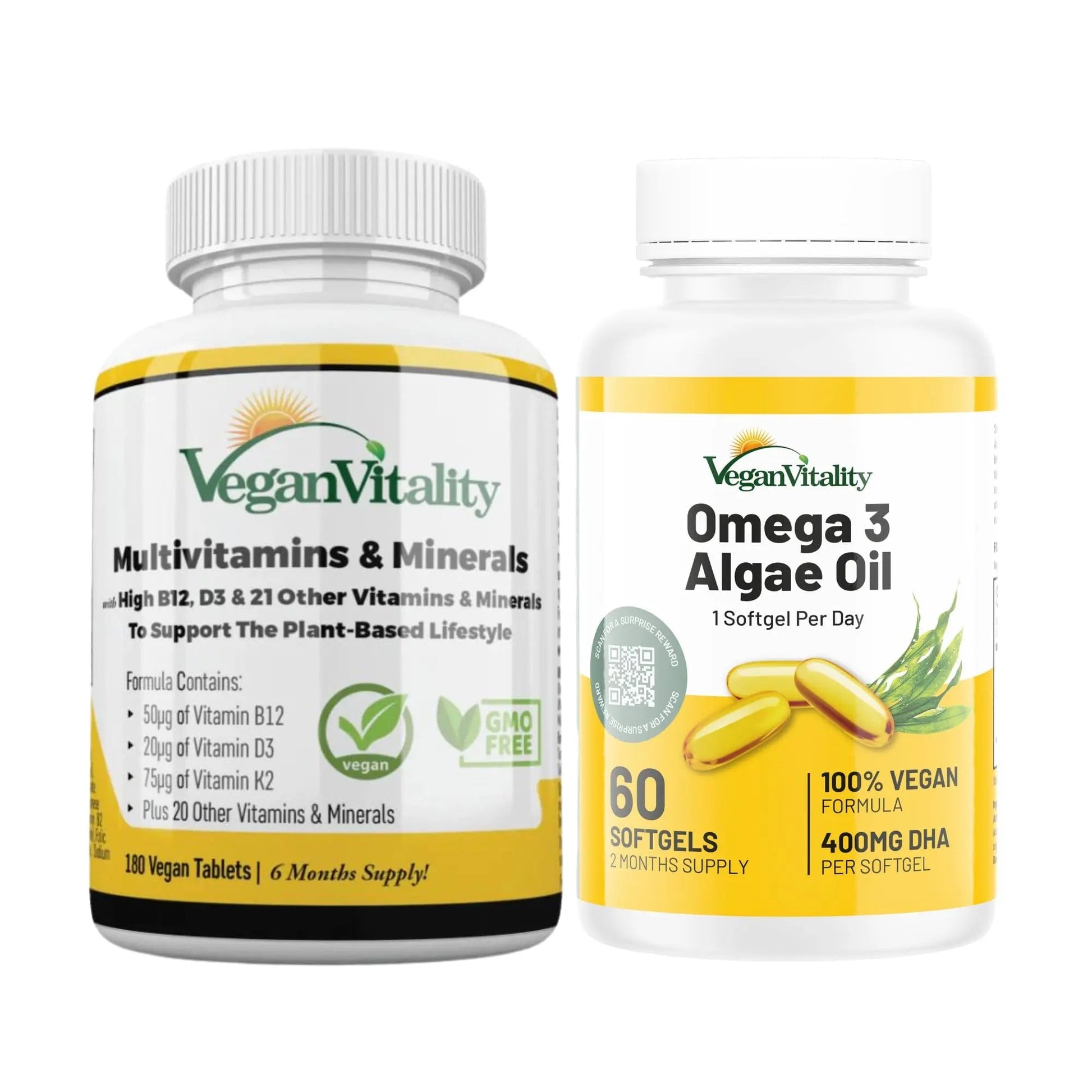 Vegan Vitality Immunity Booster Bundle 6 Months - Vegan Multivitamins and Vegan Omega 3 Algae Oil. High Strength Plant Based Formula for Immunity Vegan VitalityAu supplements