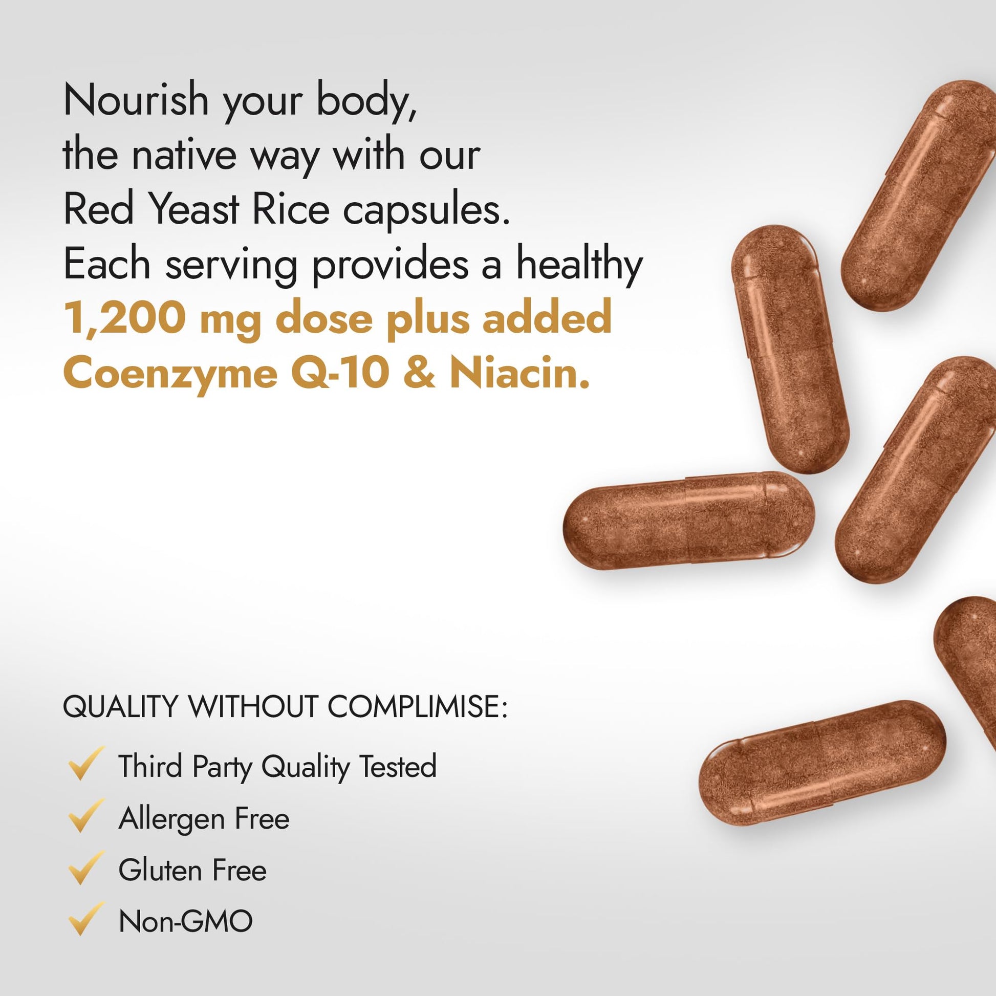 Native Oasis (2 Bottles) Red Yeast Rice 1,200 mg. Capsules Made with CoQ10 and Flush Native OasisAu supplements