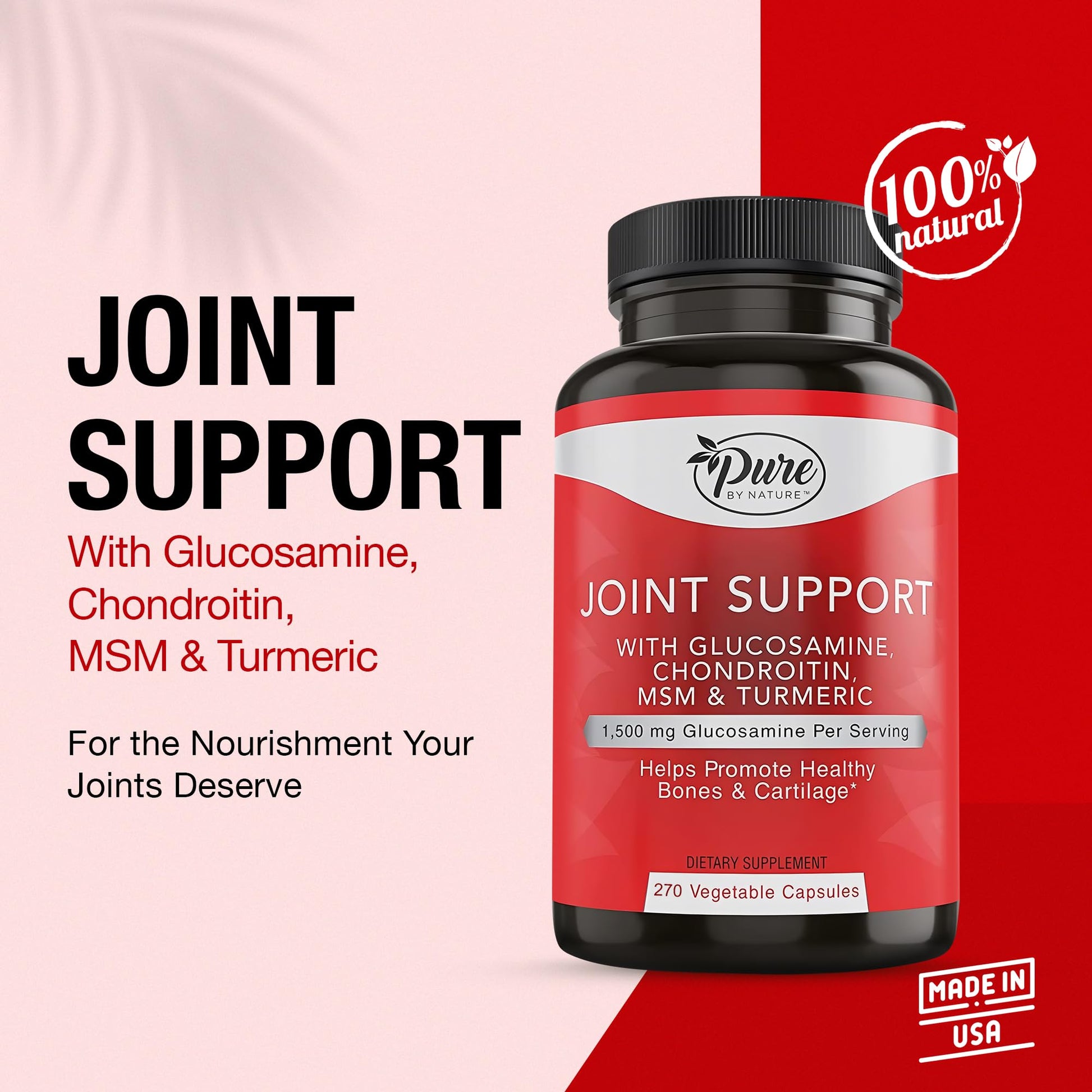 Pure By Nature Joint Support, Glucosamine with Chondroitin Turmeric MSM Boswellia Supplement, 270 Capsules Pure By NatureAu supplements