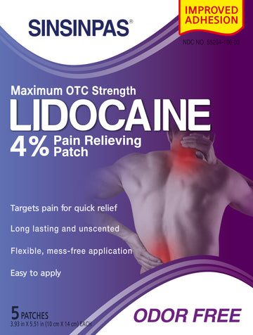 SINSINPAS Lidocaine 4% Pain Relieving Patch (1 Pack (5 Patches Total)) SINSINPASAu supplements