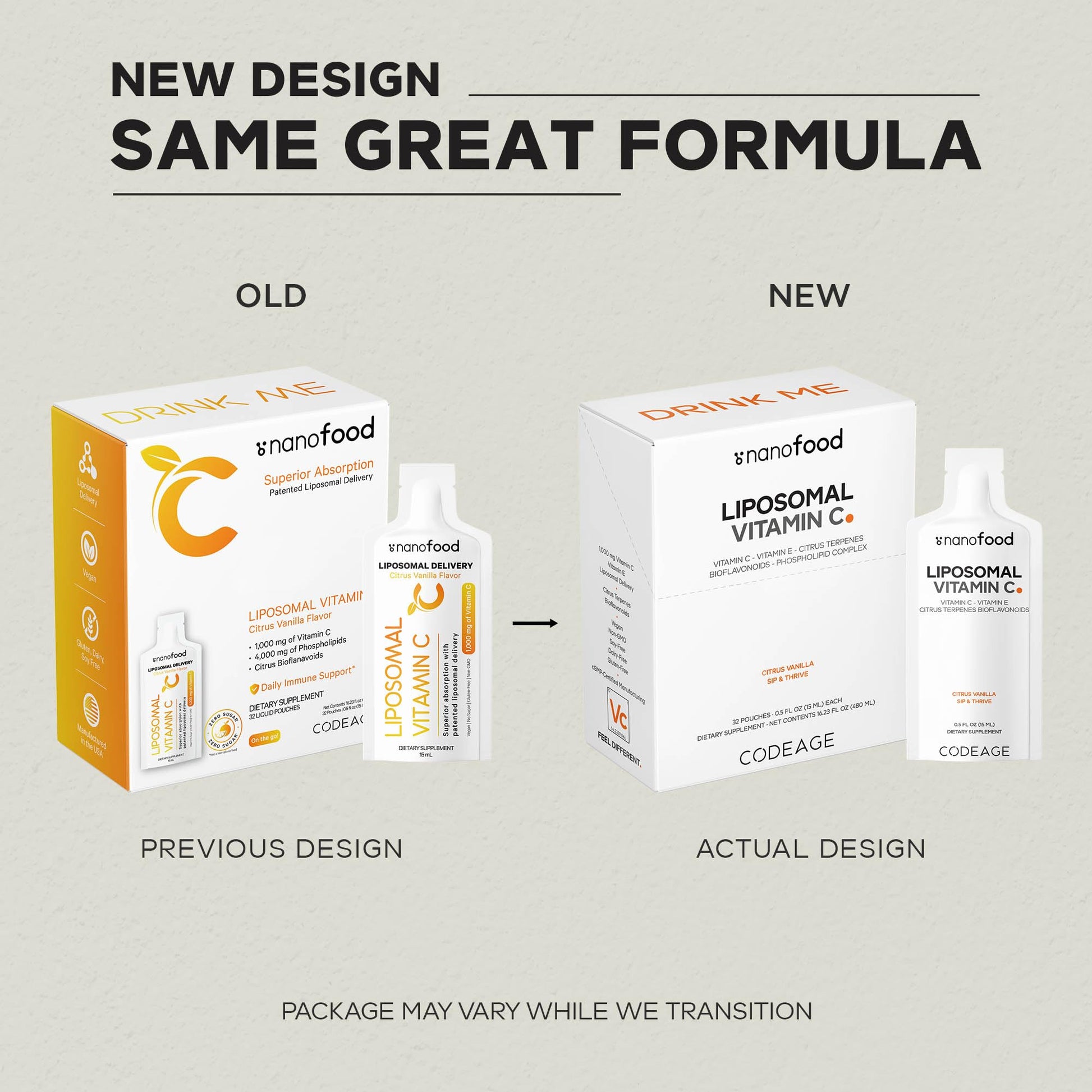 Codeage Liposomal Vitamin C Liquid 1000mg Vitamin C, 4000mg Essential Phospholipids, Supplement For Daily Immune Support, Liposomes For Absorption, Citrus Bioflavonoids, Vitamin E, Non-GMO, 32 Pouches CodeageAu supplements