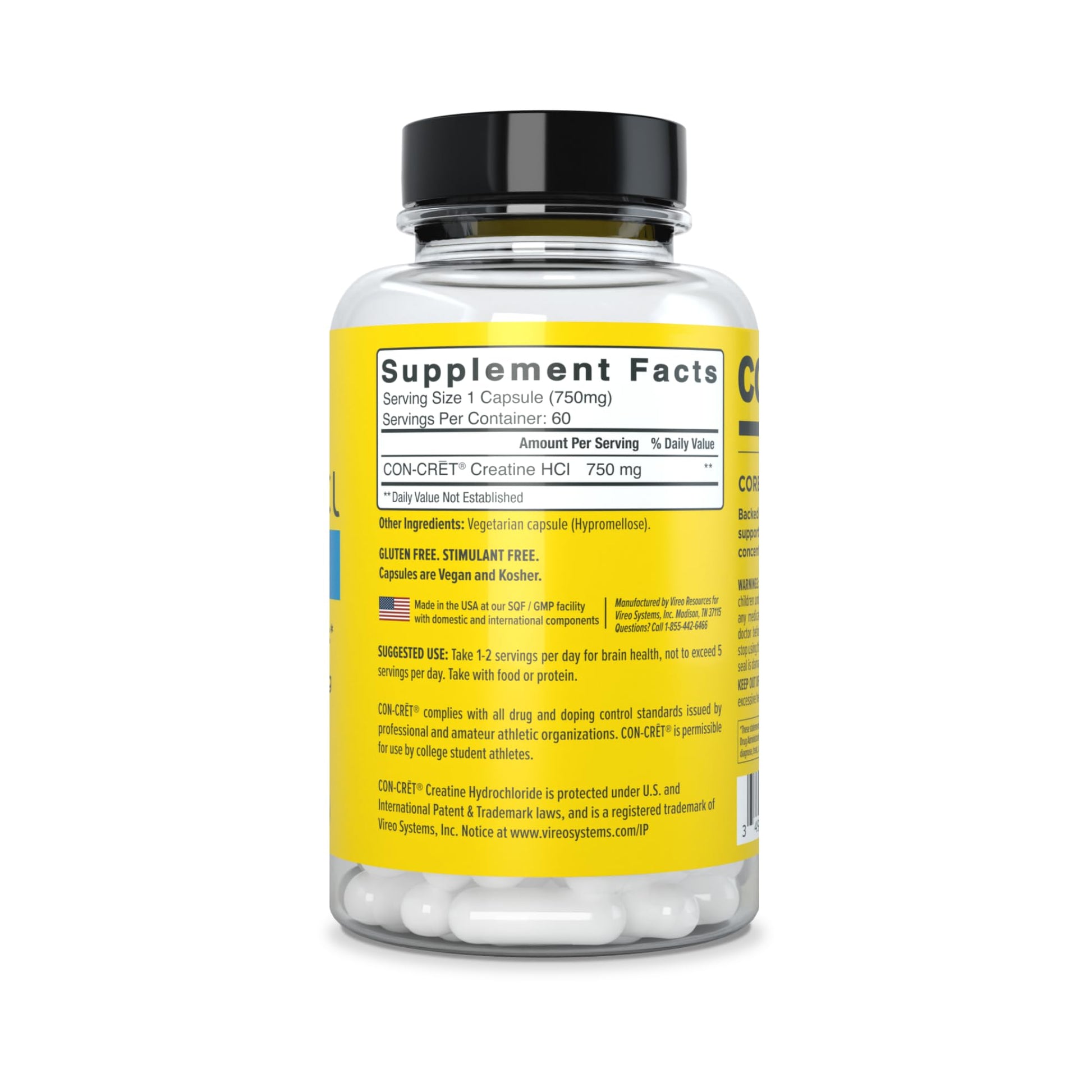 CON-CRET Creatine HCl for Brain Health Capsules – Clinically Tested Support for Memory, Focus, Concentration, Problem-Solving, Clarity, and Mood.* | Made in USA (60 Day Supply) CON-CRETAu supplements