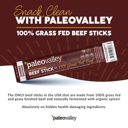 Paleovalley 100% Grass Fed Summer Sausage Beef Sticks - Delicious Gluten Free Beef Snack - High Protein Keto Friendly PaleovalleyUS supplements