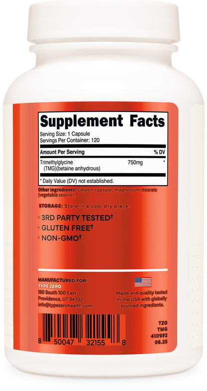 Type Zero Clean TMG Trimethylglycine Capsules (120 Servings) - Non GMO, Gluten Free Type ZeroUS supplements