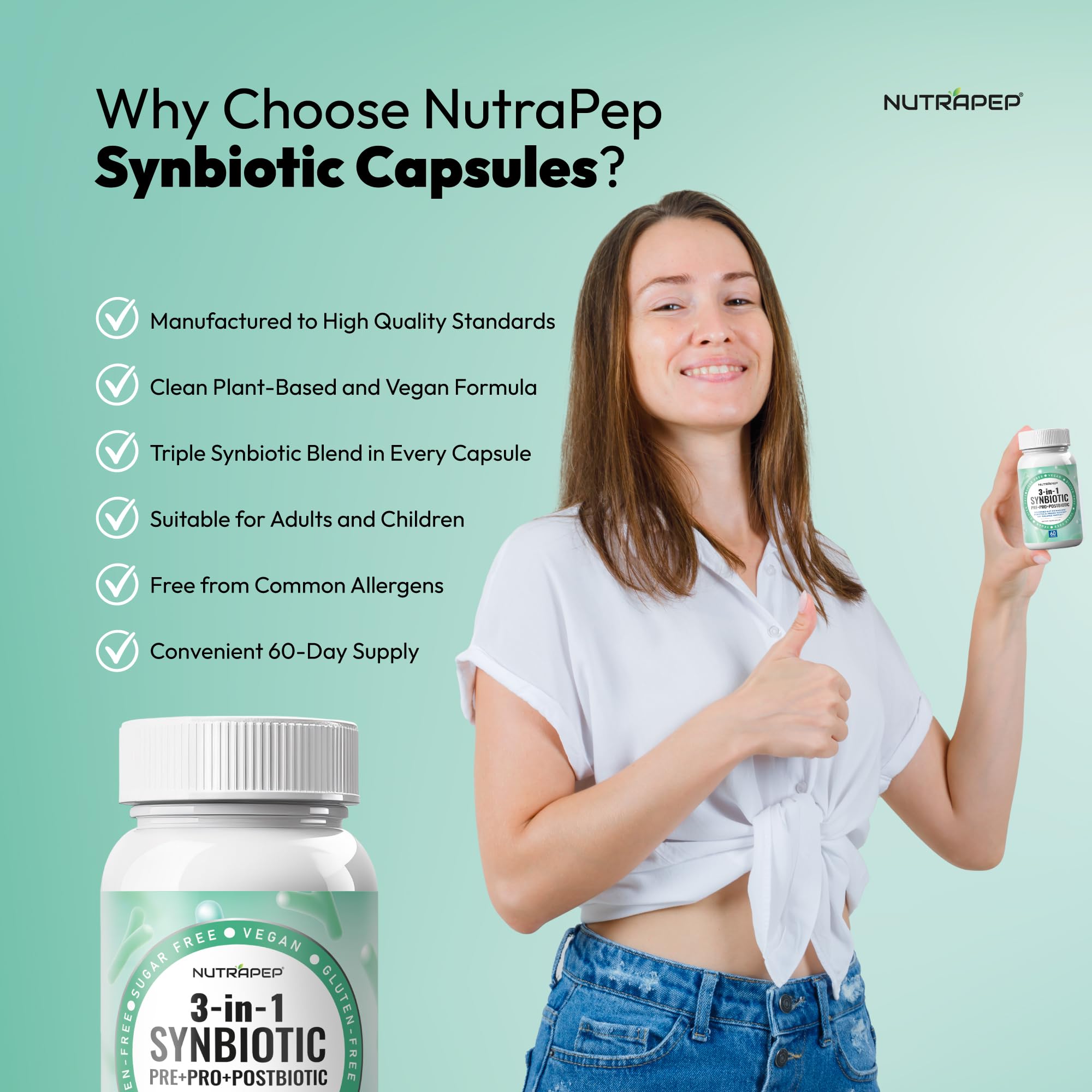 NutraPep Synbiotics Probiotic Prebiotic Postbiotic - Daily Gut Health Support with Pre Pro & Post Biotics for Men Women - Digestive & Immune Support Balance Synbiotic Supplement - Vegan Gluten Free NutraPepAu supplements