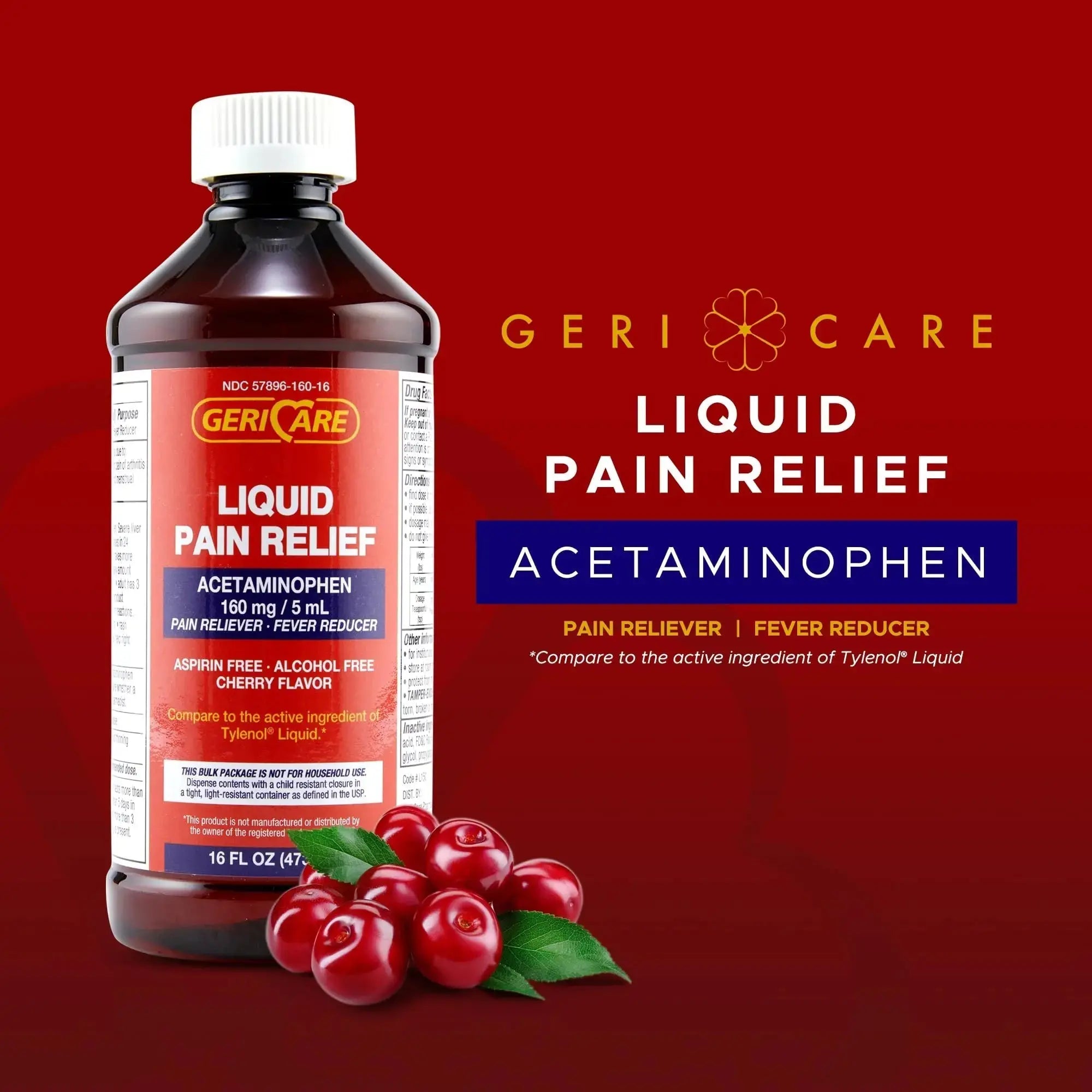 GeriCare Regular Strength Liquid Acetaminophen 160 mg, Pain Reliever, Fever Reducer, Aspirin & Alcohol Free, Cherry Flavored 16 Fl Oz (Pack of 2) GeriCareAu supplements