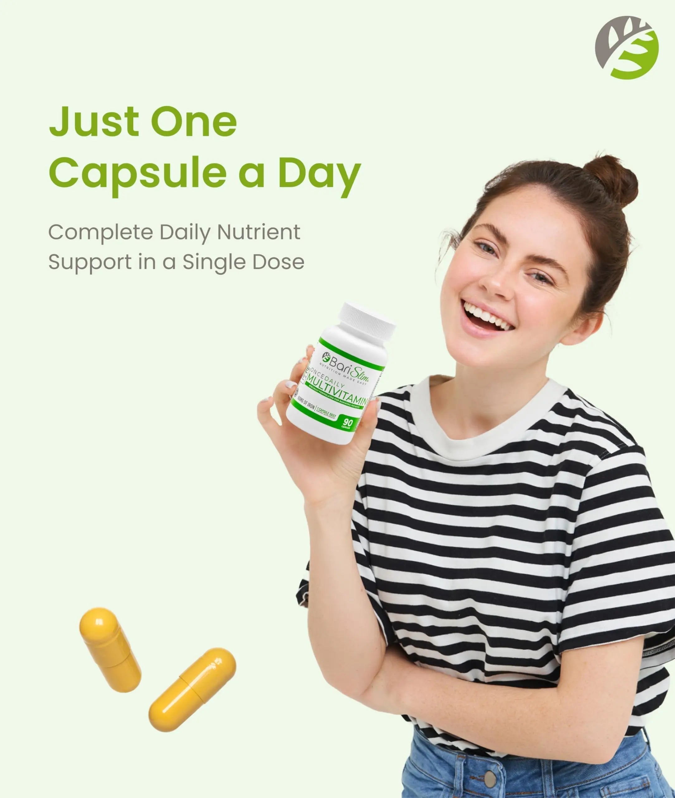BariSlim Once Daily Bariatric Multivitamin Capsule - 60mg of Iron - Bariatric Vitamin & Supplement for Post WLS Surgery Including Gastric Bypass BariSlimAu supplements