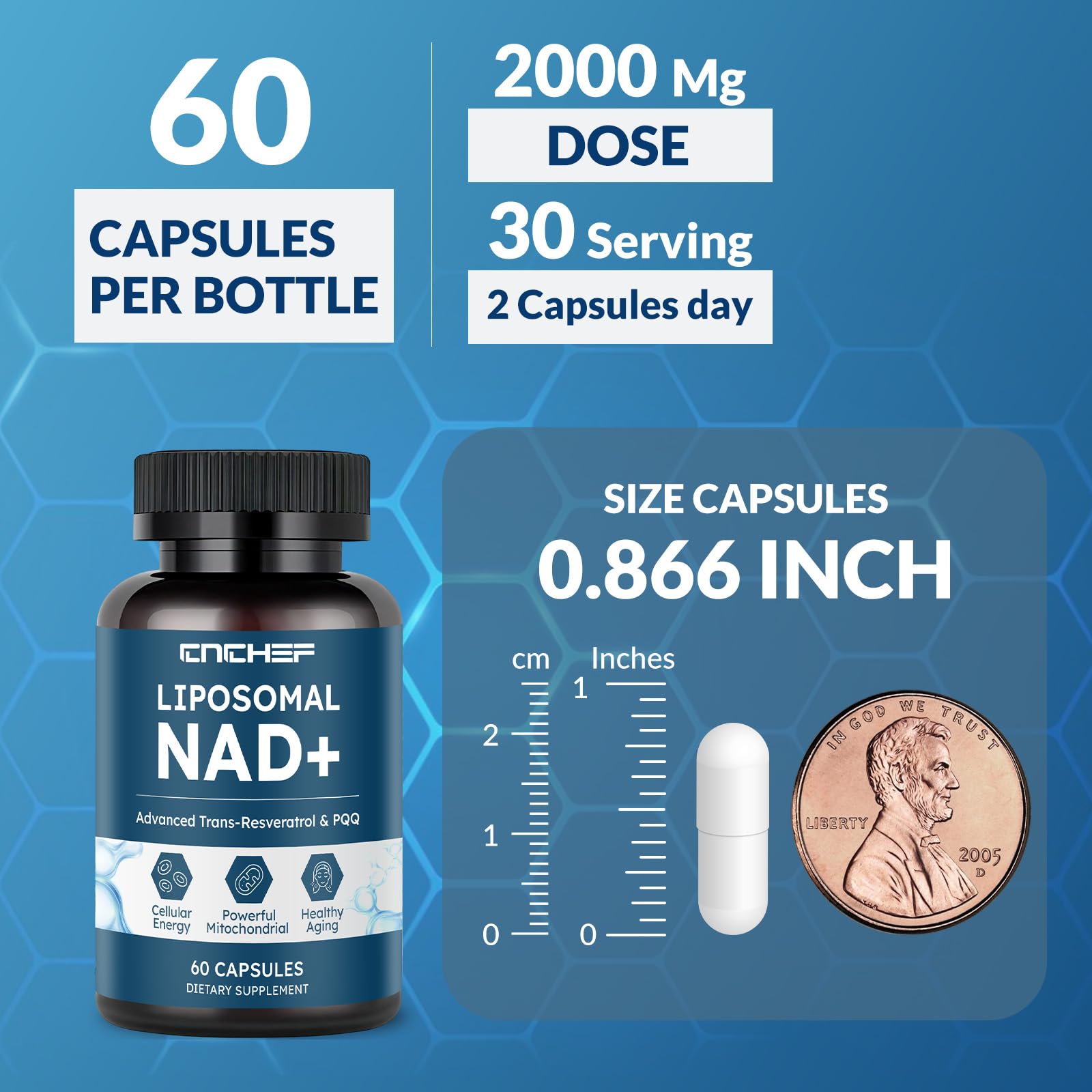 CNCHEF Liposomal NAD Supplement -1000mg, NAD Resveratrol Supplement for Women & Men with Nicotinamide Riboside, Resveratrol, PQQ & TMG, NAD Plus Boosts NAD+ Levels, Anti-Aging & Brain, 60 Capsules CNCHEFAu supplements