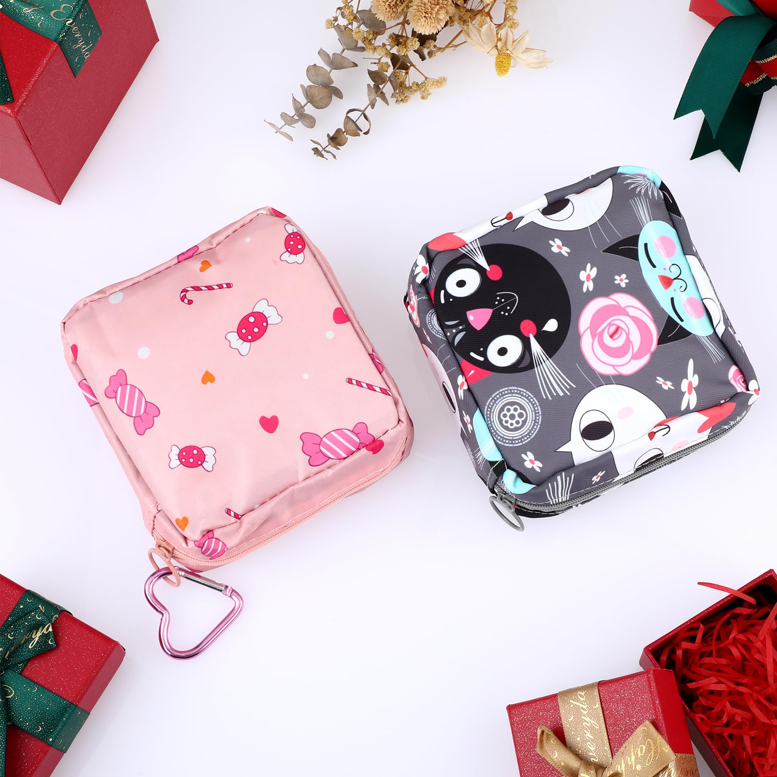 Abeillo 2Pcs Period Bag with Heart Carbiner, Sanitary Pad Storage Bag Samll Period Pouch AbeilloAu supplements