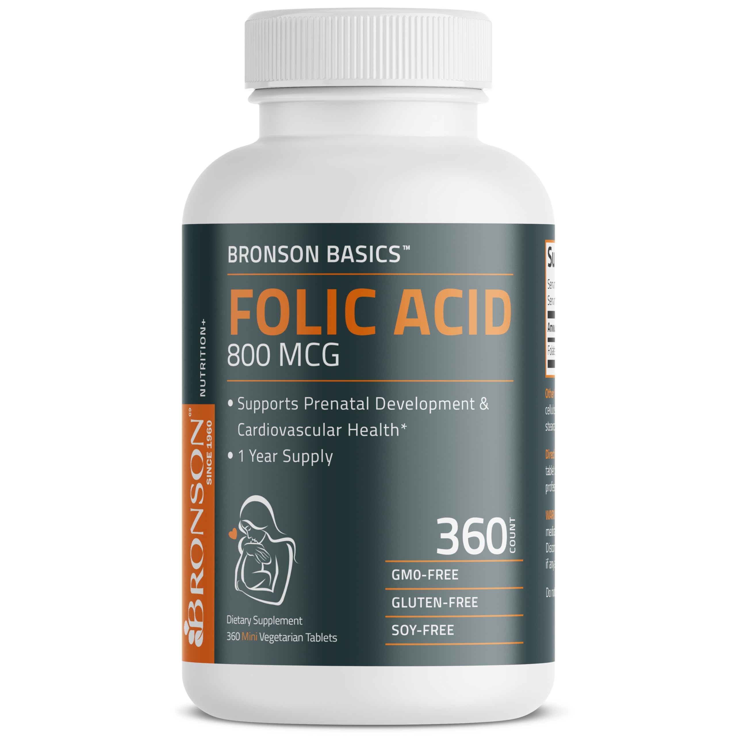 Bronson Folic Acid 800 MCG Supports Prenatal Development, 1 Year Supply, Non-GMO BronsonAu supplements