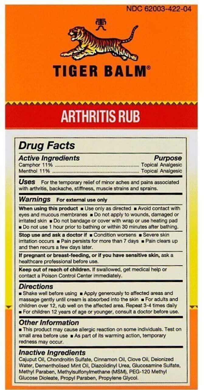 Tiger Balm Arthritis Rub, 4 oz. – Sore Muscle and Joint Relief Cream – for Use with Rheumatoid Arthritis and Carpal Tunnel – Effective Muscle Relief Rub - 2 Pack Tiger BalmAu supplements