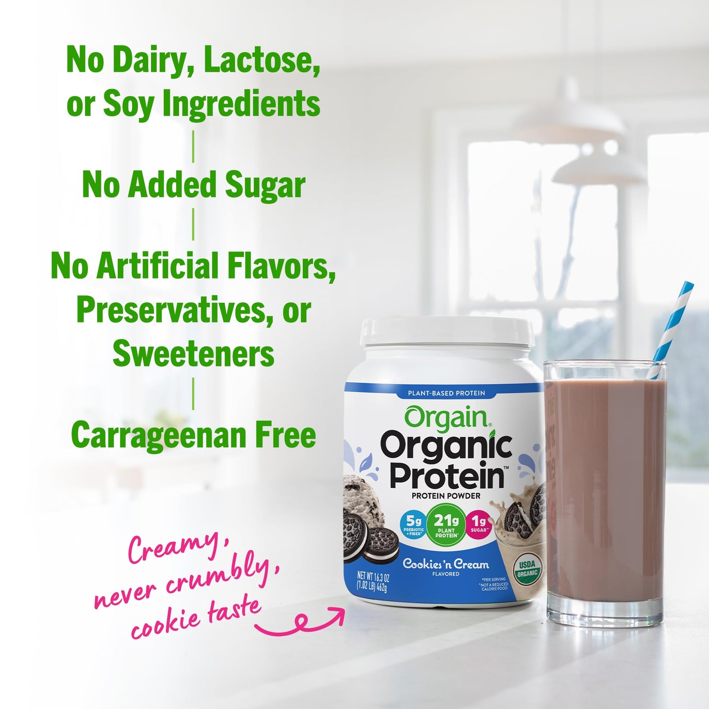 Orgain Organic Vegan Protein Powder, Cookies and Cream - 21g Plant Based Protein OrgainUS supplements