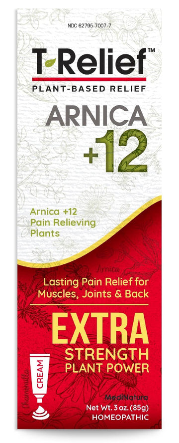 MediNatura T-Relief Extra Strength Cream Arnica +12 Natural Relieving Actives for Back Pain Joint Soreness Muscle Aches & Stiffness, Whole Body Fast Acting Relief for Women & Men - 3 oz MediNaturaAu supplements