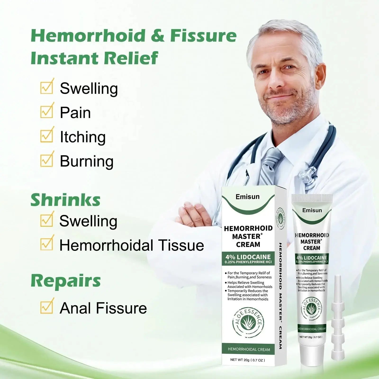 Hemorrhoid & Fissure Ointment, Hemorrhoid Treatment and Hemorrhoid Cream with Lidocaine 4% and Phenylephrine HCI for Fast Relief of Pain, Swelling, Itching, Burning, Hemorrhoidal treatment, 2 Pack-J2 EmisunAu supplements