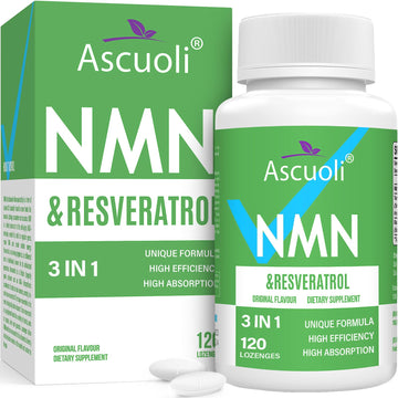 Sublingual NMN 500mg + Trans-Resveratrol 400mg, 3-in-1 Advanced Formula 99% Pure NMN Resveratrol Supplement for Boost* NAD, Cell, Immune, Energy & Muscle, Anti-Aging, 120 Lozenges, 120-Day Supply AscuoliAu supplements