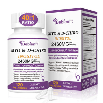 13-in-1 Myo Inositol & D-Chiro Inositol for Women PCOS,Hormonal Balance,2460mg-40:1 Ratio,Ovarian Health&Cycle Support Supplement Plus Alpha Lipoic Acid/Folate/Vitex/Magnesium/Multivitamin,120 Veg Cap Bebien fitAu supplements