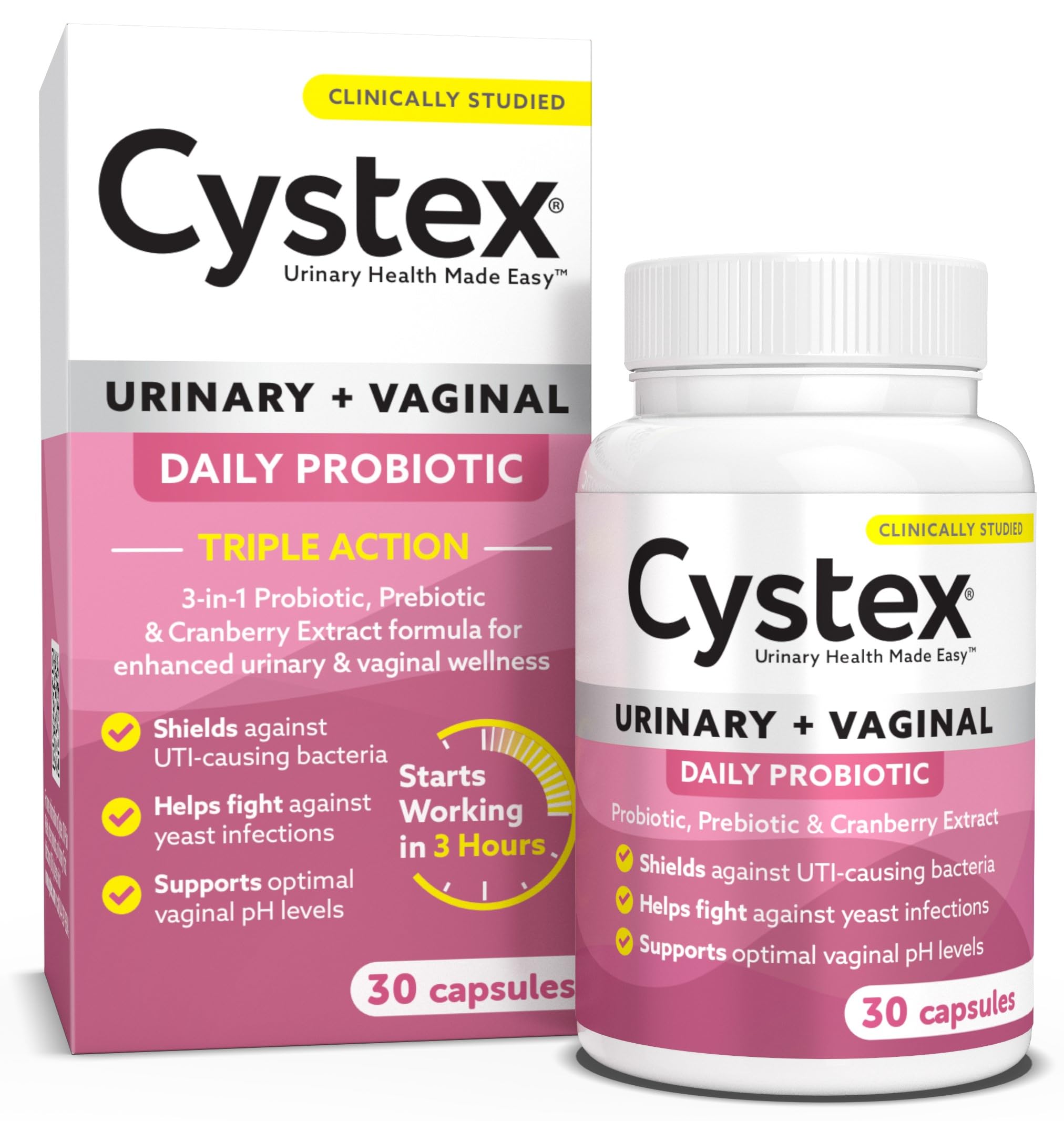 Cystex 3-in-1 Urinary Tract Probiotic for Women - Fast-Acting UTI & Yeast Infection Support with Prebiotics, Probiotics, & Cranberry - Supports Vaginal pH & Flora Balance - 30 Capsules CystexAu supplements