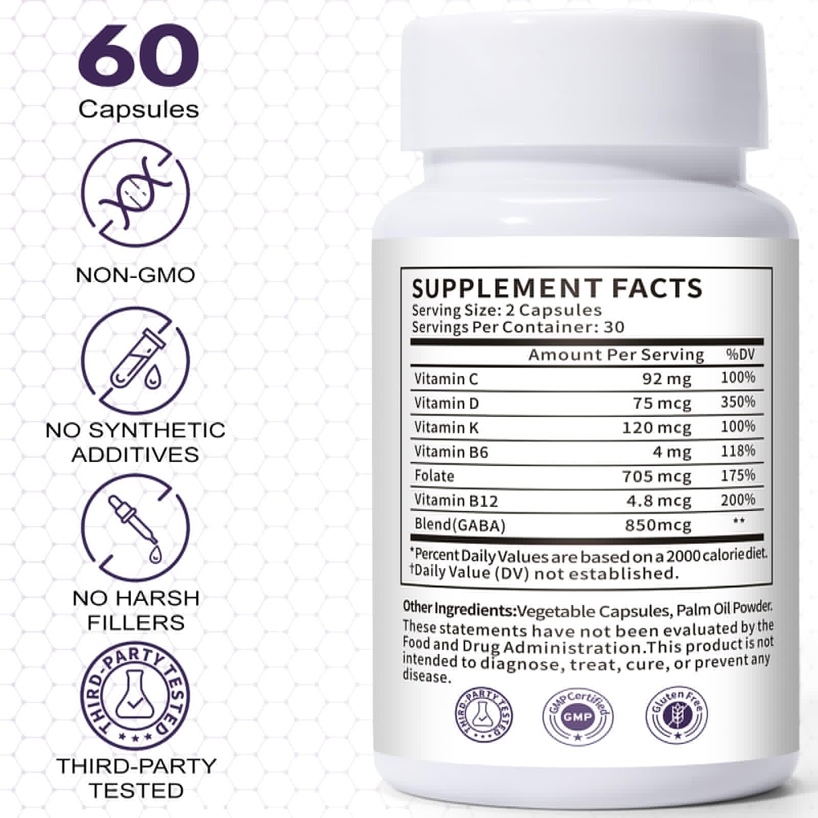 Euphea Carpal Tunnel Relief & Wrist Support Supplement, Helps Ease Tingling & Numbness,Vitamins B6, B12, C, D, K + GABA,60 Capsules EupheaAu supplements