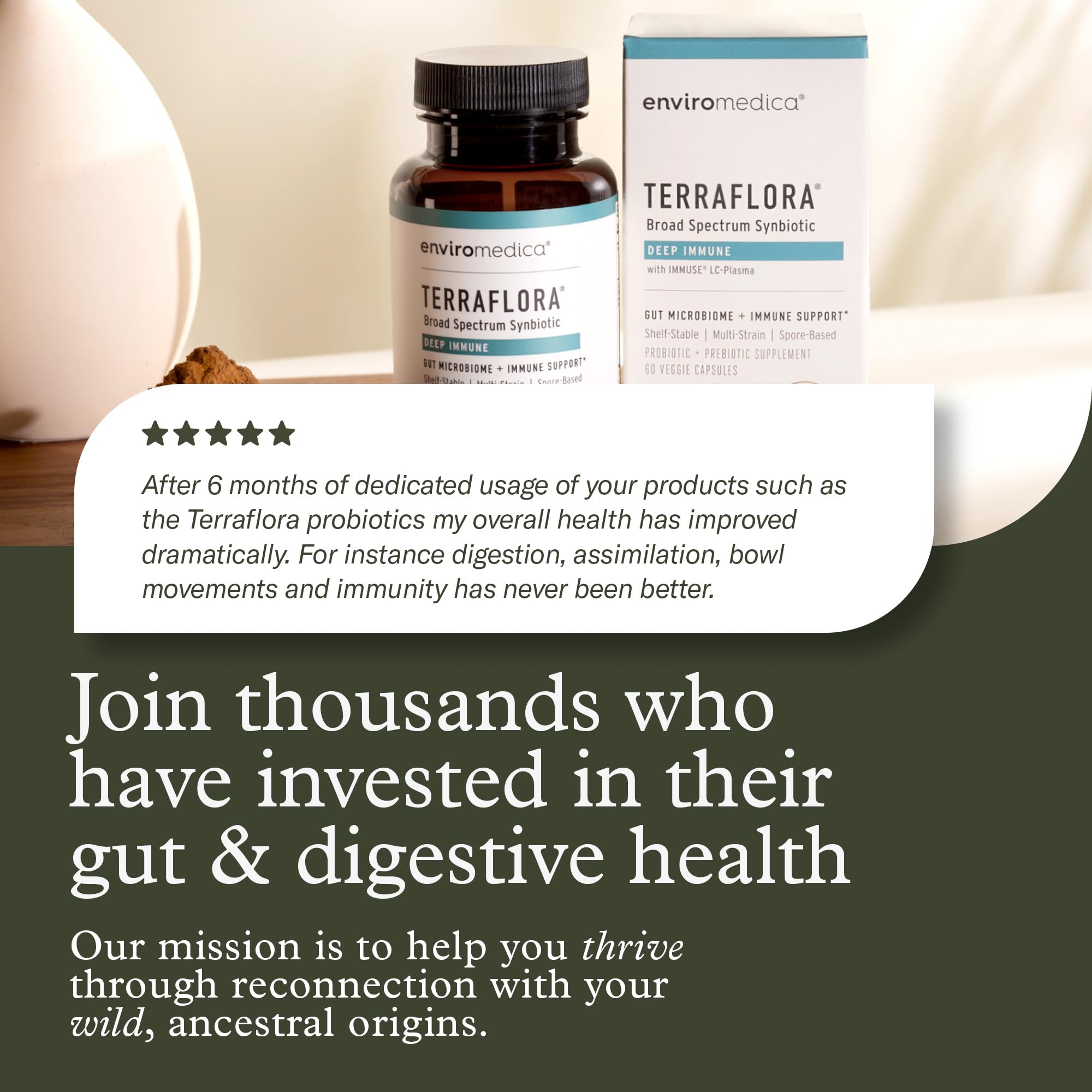 Terraflora Deep Immune Synbiotic- SBO Probiotic and Prebiotic, Immune Support, Gut Health, Soil Based Spore Pre and Probiotics for Women and Men, LC-Plasma, Bacillus Coagulans, Subtilis, 60 Capsules EnviromedicaAu supplements