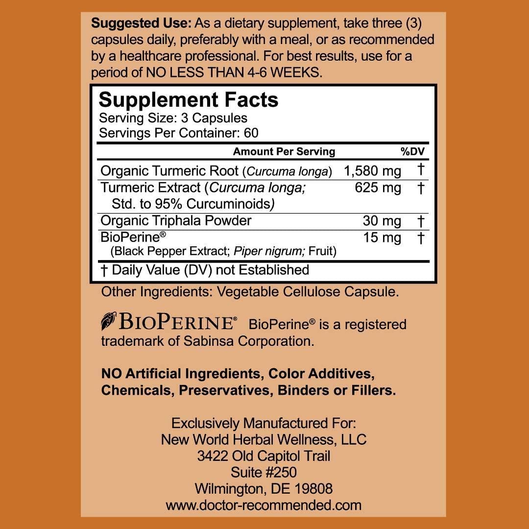 Turmeric Curcumin - 2250mg/d - Veggie Caps - 95% Curcuminoids with Black Pepper DOCTOR RECOMMENDED SUPPLEMENTSUS supplements