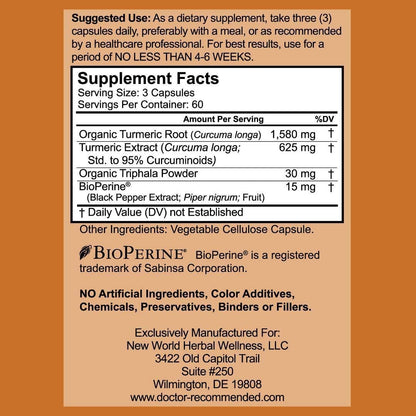 Turmeric Curcumin - 2250mg/d - Veggie Caps - 95% Curcuminoids with Black Pepper DOCTOR RECOMMENDED SUPPLEMENTSUS supplements