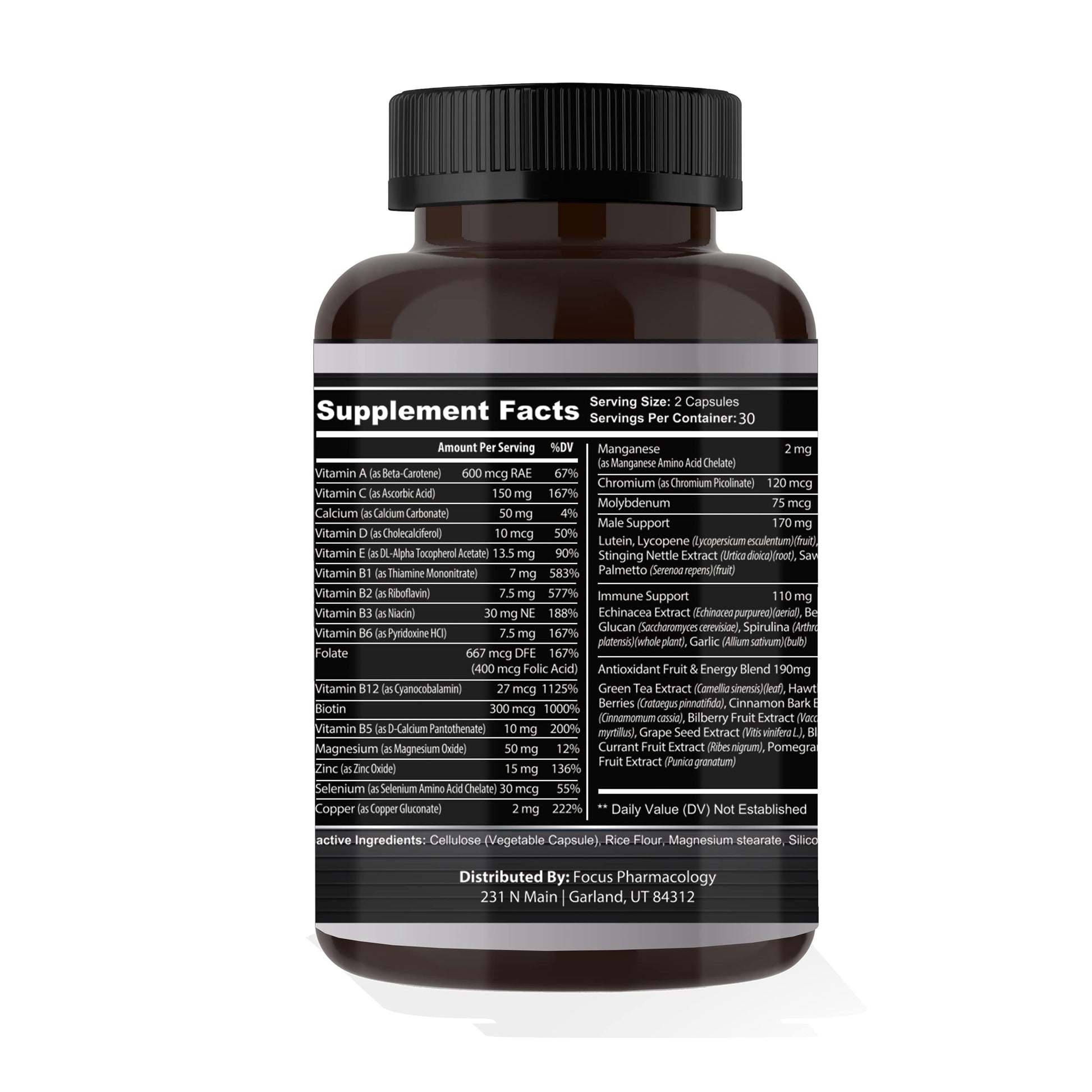 Focus Pharmacology Men's Daily Super Multi-Vitamin for Men - 60 Ct Blend of Vitamins, Minerals, Plus Herbs for Prostate Health and General Energy/Focus Focus PharmacologyAu supplements