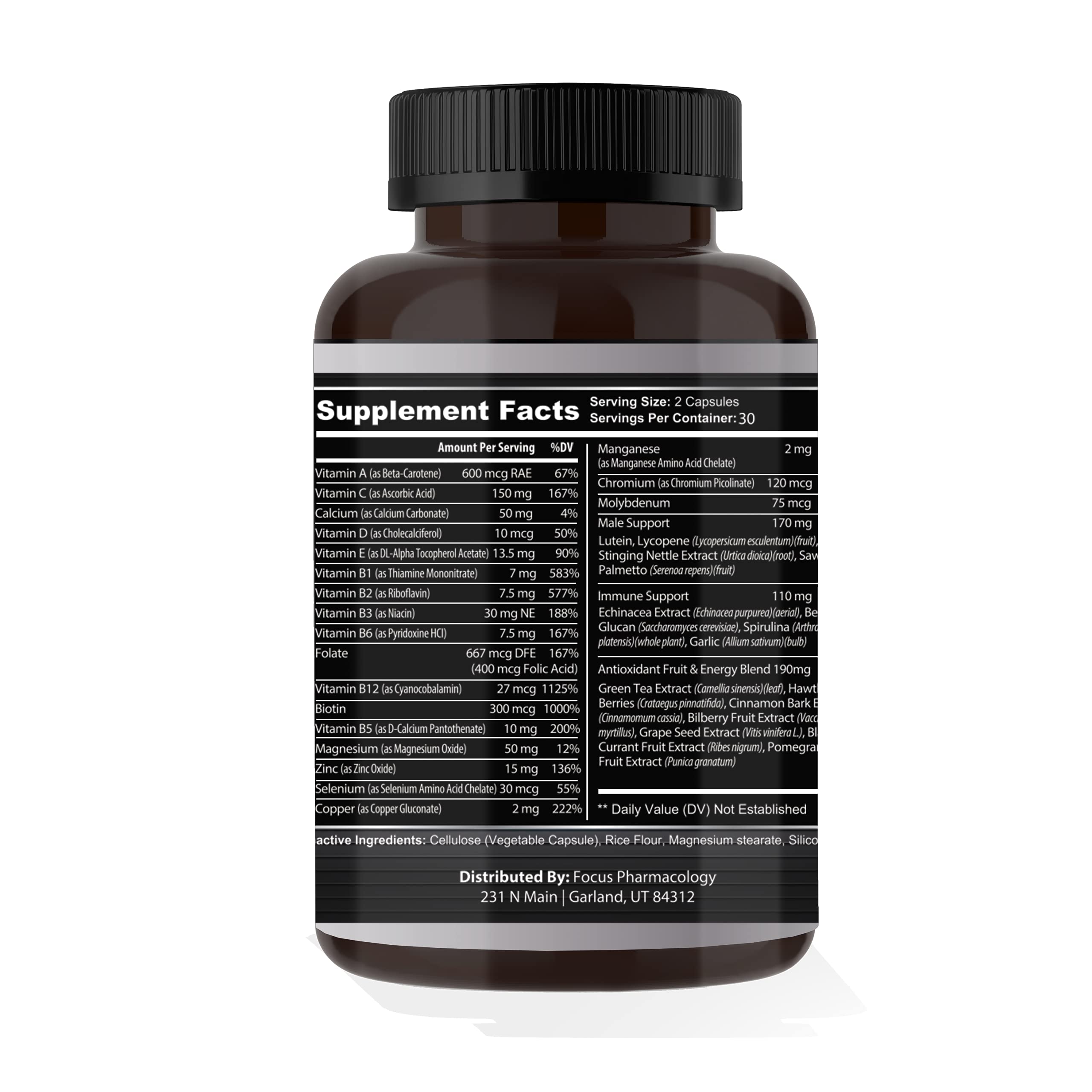 Focus Pharmacology Men's Daily Super Multi-Vitamin for Men - 60 Ct Blend of Vitamins, Minerals, Plus Herbs for Prostate Health and General Energy/Focus Focus PharmacologyAu supplements