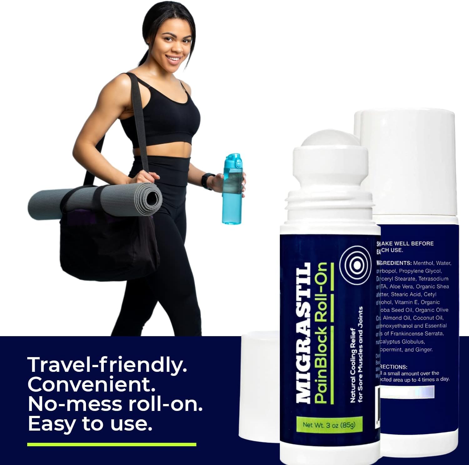 Migrastil PainBlock Roll-On 3 oz - Topical Roll-On for Muscle Aches, Cramps, Joint & Nerve Discomfort. Works Great on Shoulders, Neck, Feet, Knees, Legs, Back, Elbows, HIPS, Etc. (2) Basic VigorAu supplements